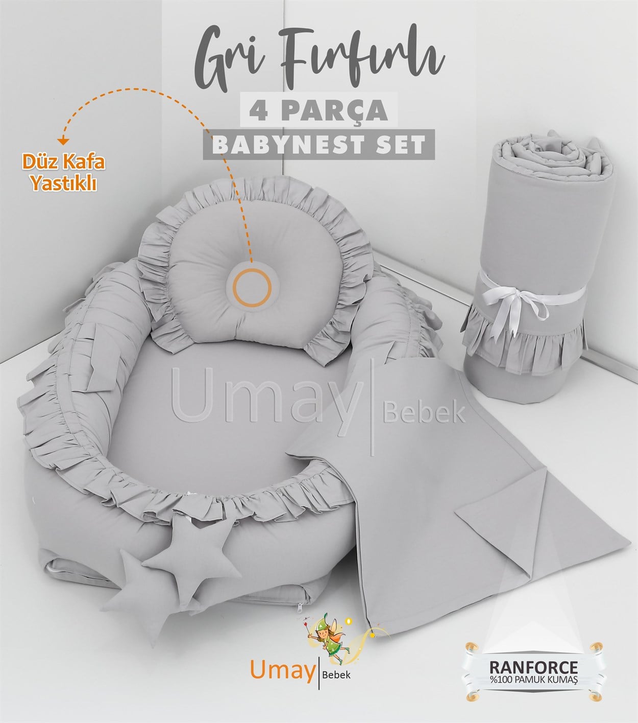 Umay BebekBabynest, Bebek pikesi, yorganı - Gri Fırfırlı