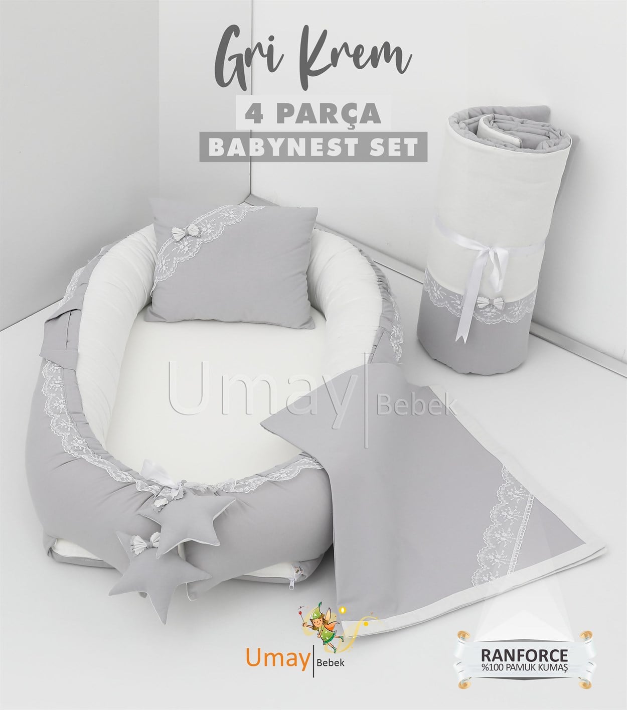 Umay BebekBabynest, Bebek pikesi, yorganı - Gri Krem