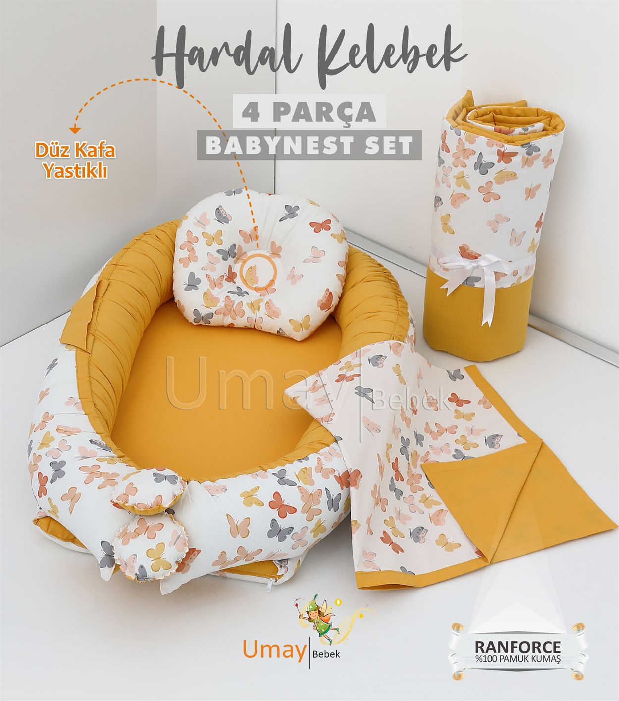 Umay BebekBabynest, Bebek pikesi, yorganı - Hardal Kelebek