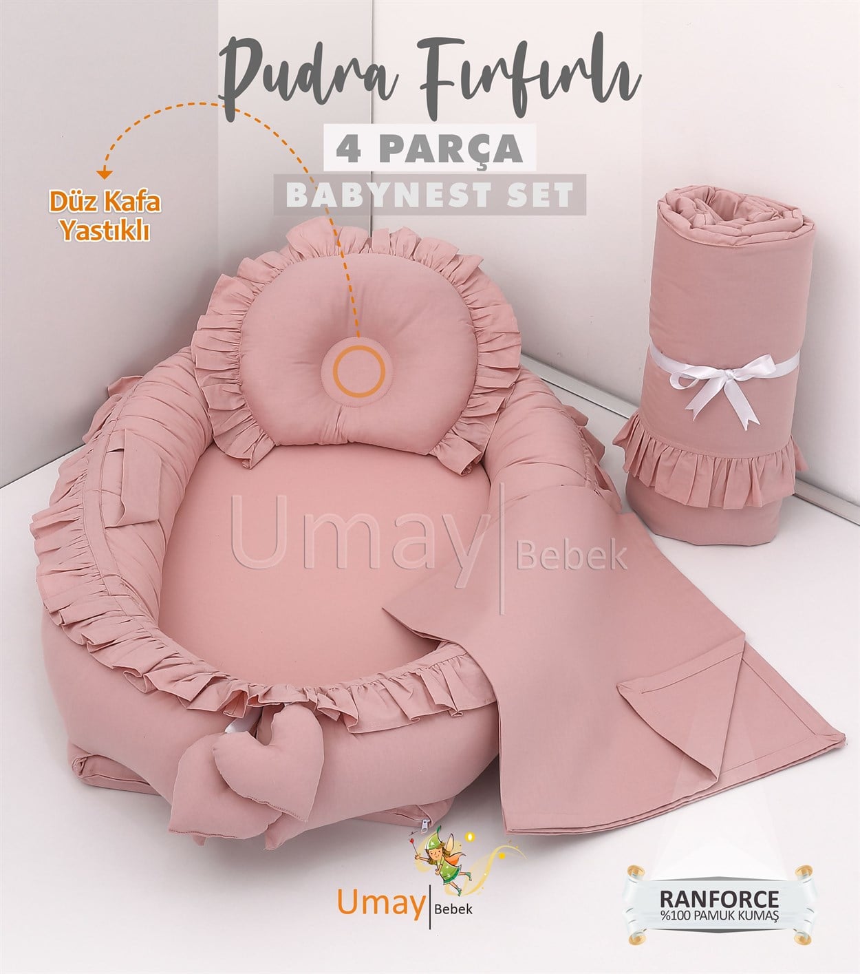 Umay BebekBabynest, Bebek pikesi, yorganı - Pudra Fırfırlı