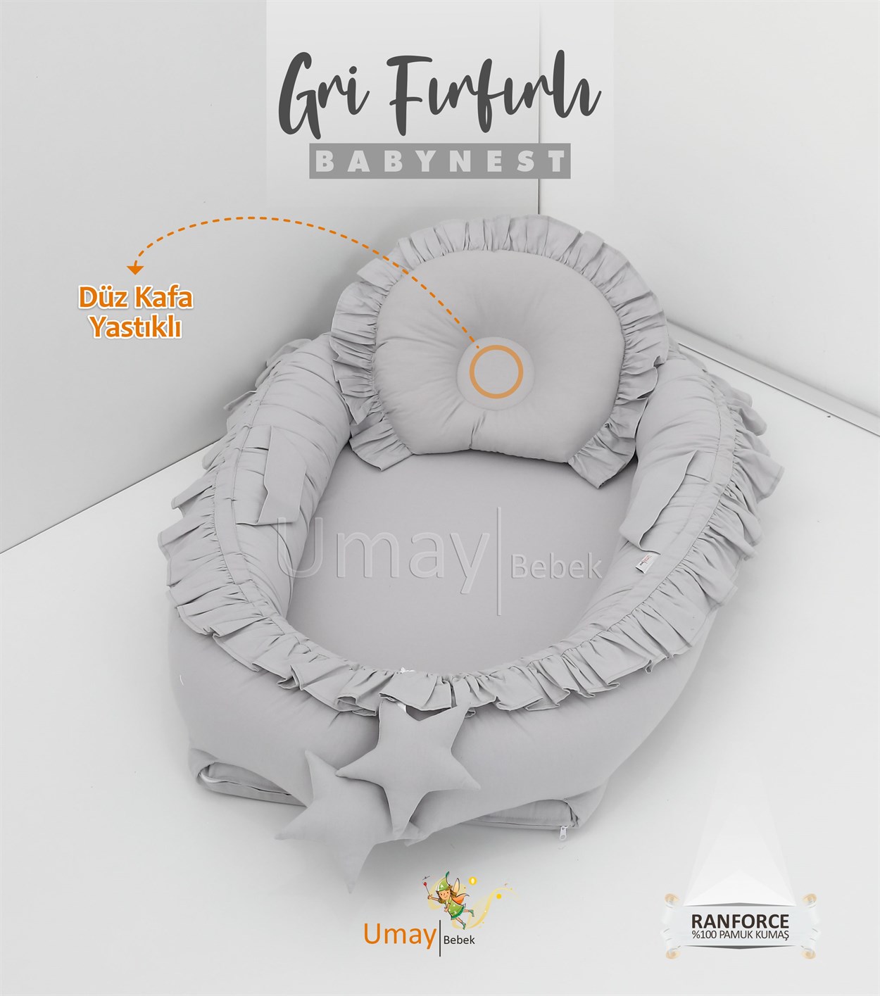 Umay BebekBabynest - Gri Fırfırlı