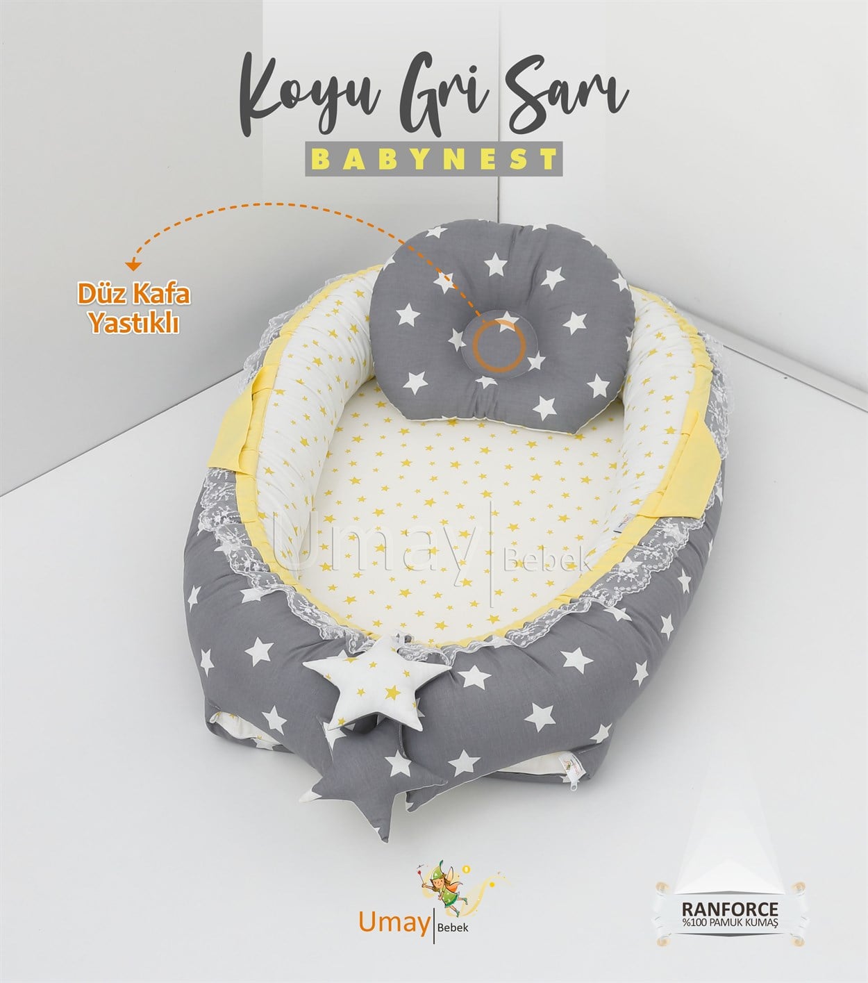 Umay BebekBabynest - Koyu Gri Sarı