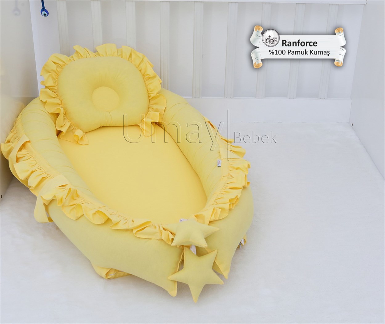 Umay BebekBabynest Sarı Fırfır Bebek Yatağı