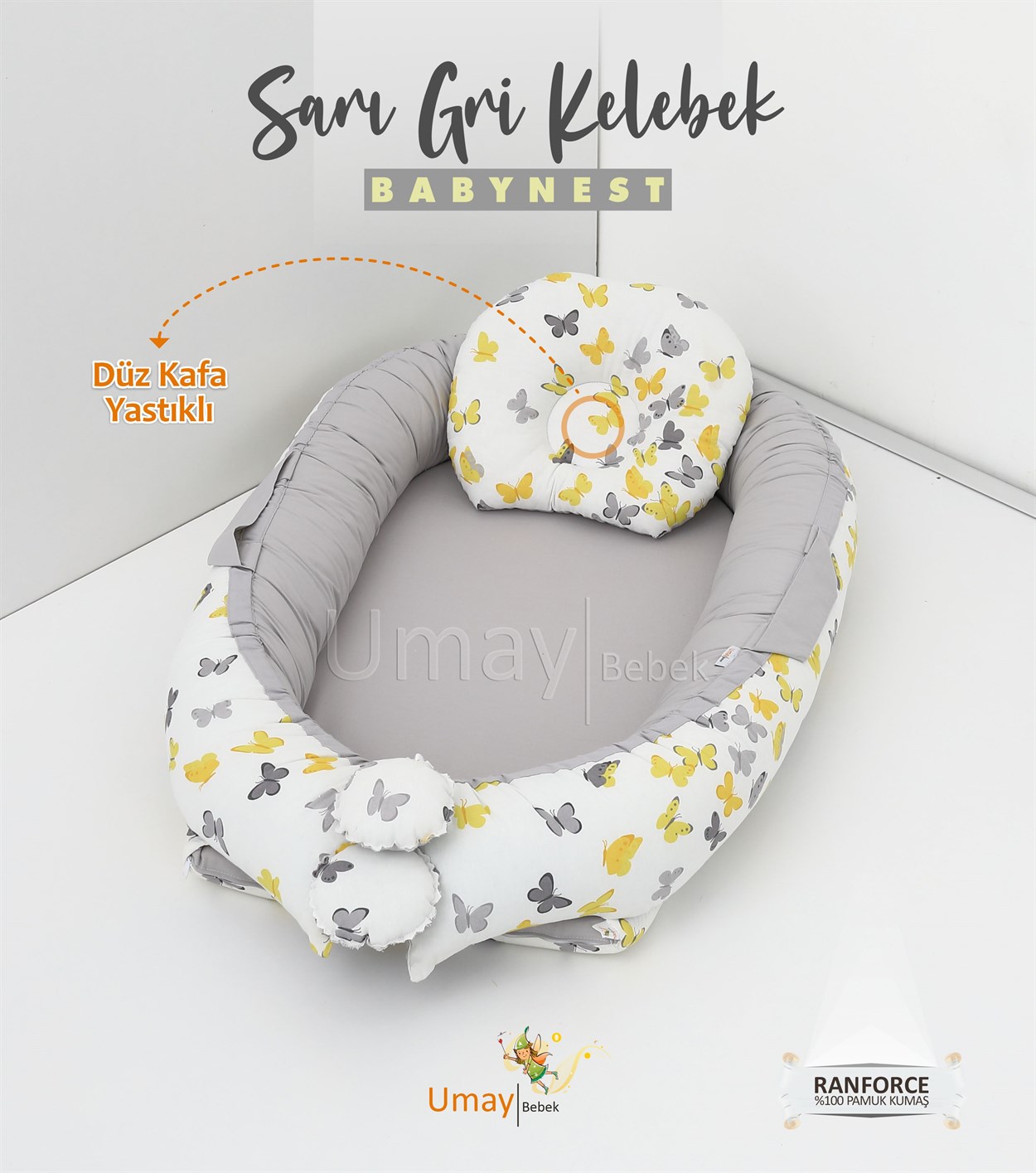 Umay BebekBabynest - Sarı/Gri Kelebek