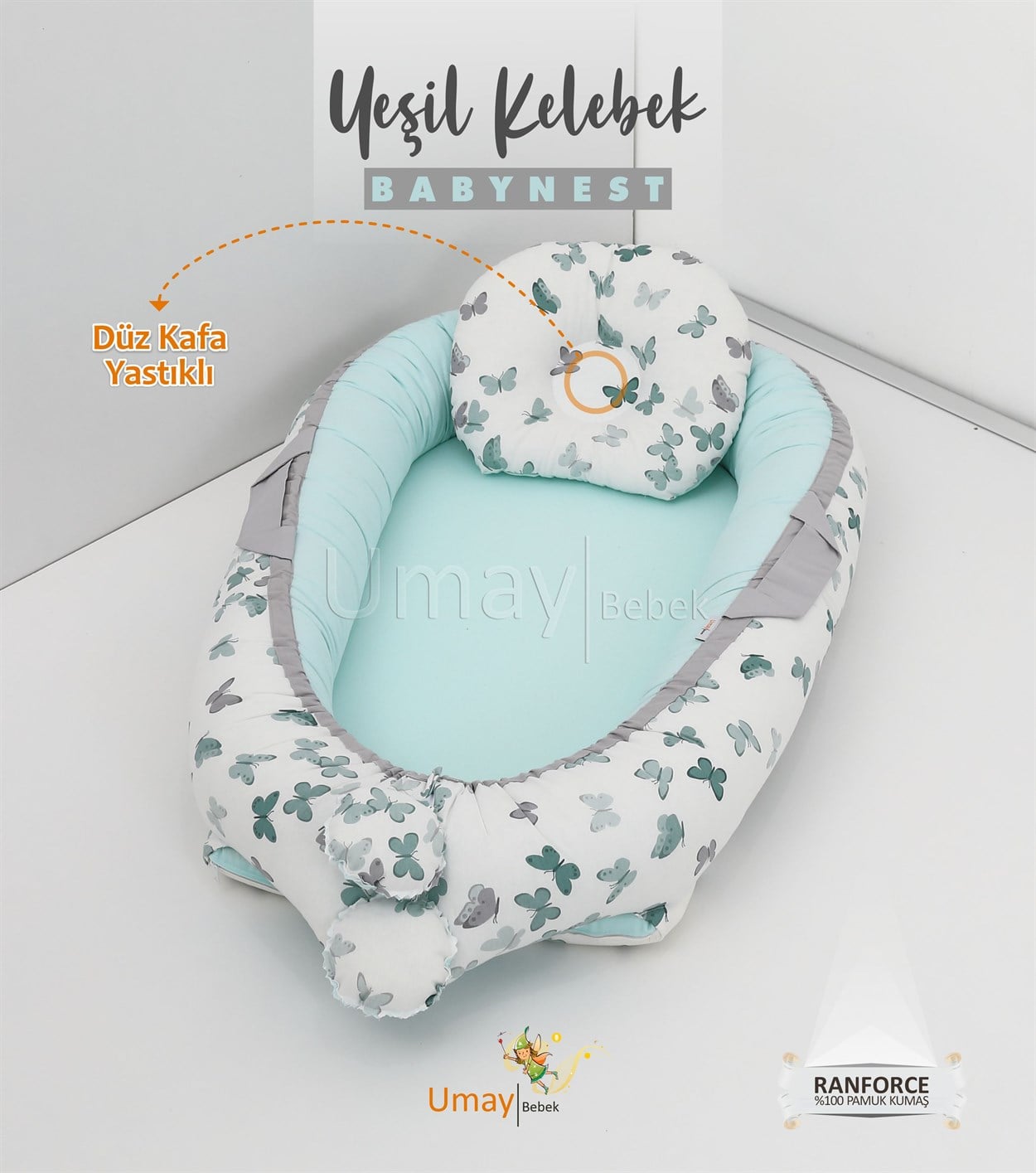 Umay BebekBabynest - Yeşil Gri Kelebek