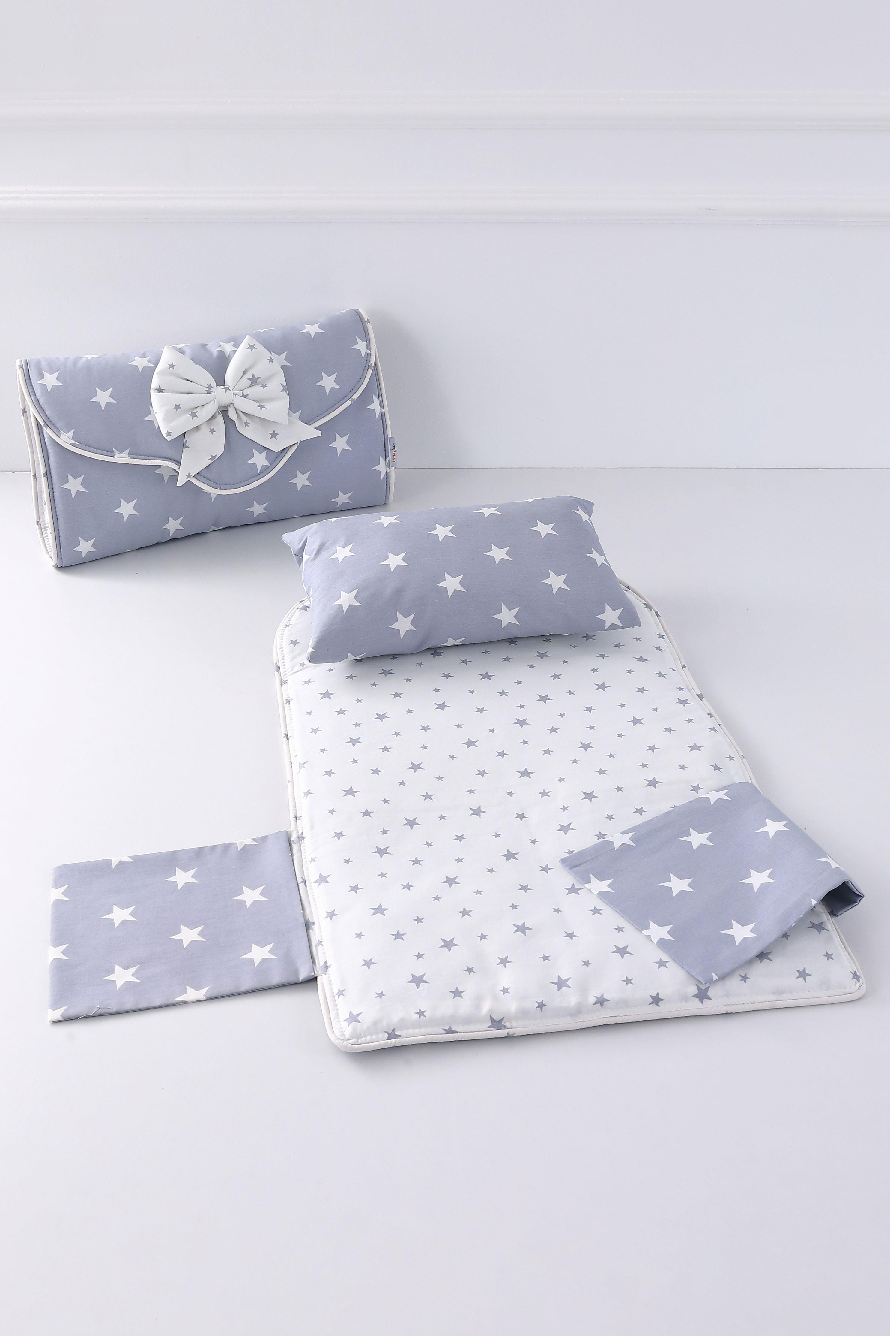 Umay BebekBebek Alt Açma Minderi - Çantalı - Açık Gri Yıldız