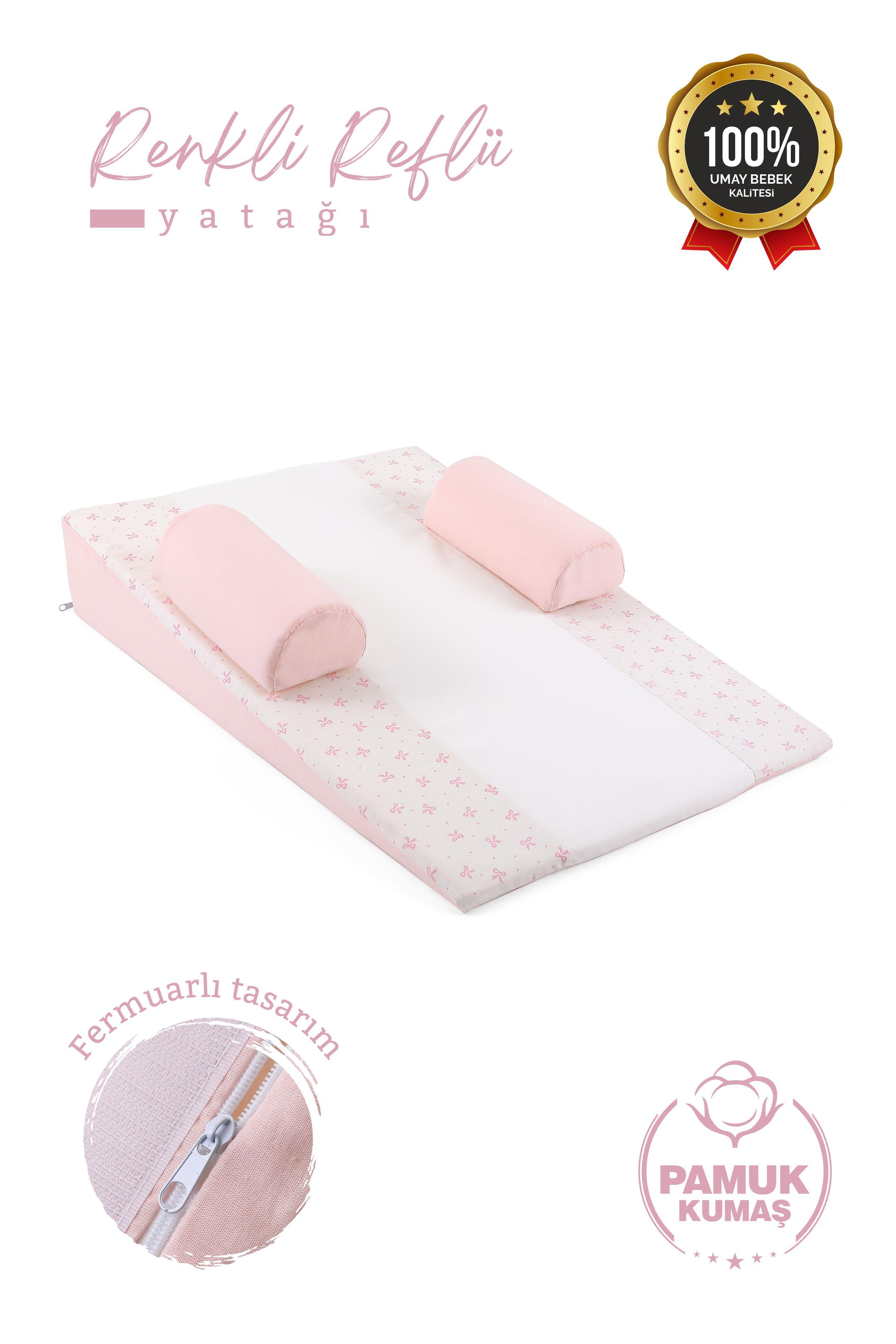 Umay BebekBebek Reflü Yatağı, Gaz Giderici, Fermuarlı, Yıkanabilir Kılıf, Yatak, %100 Pamuk Kumaş - Pembe
