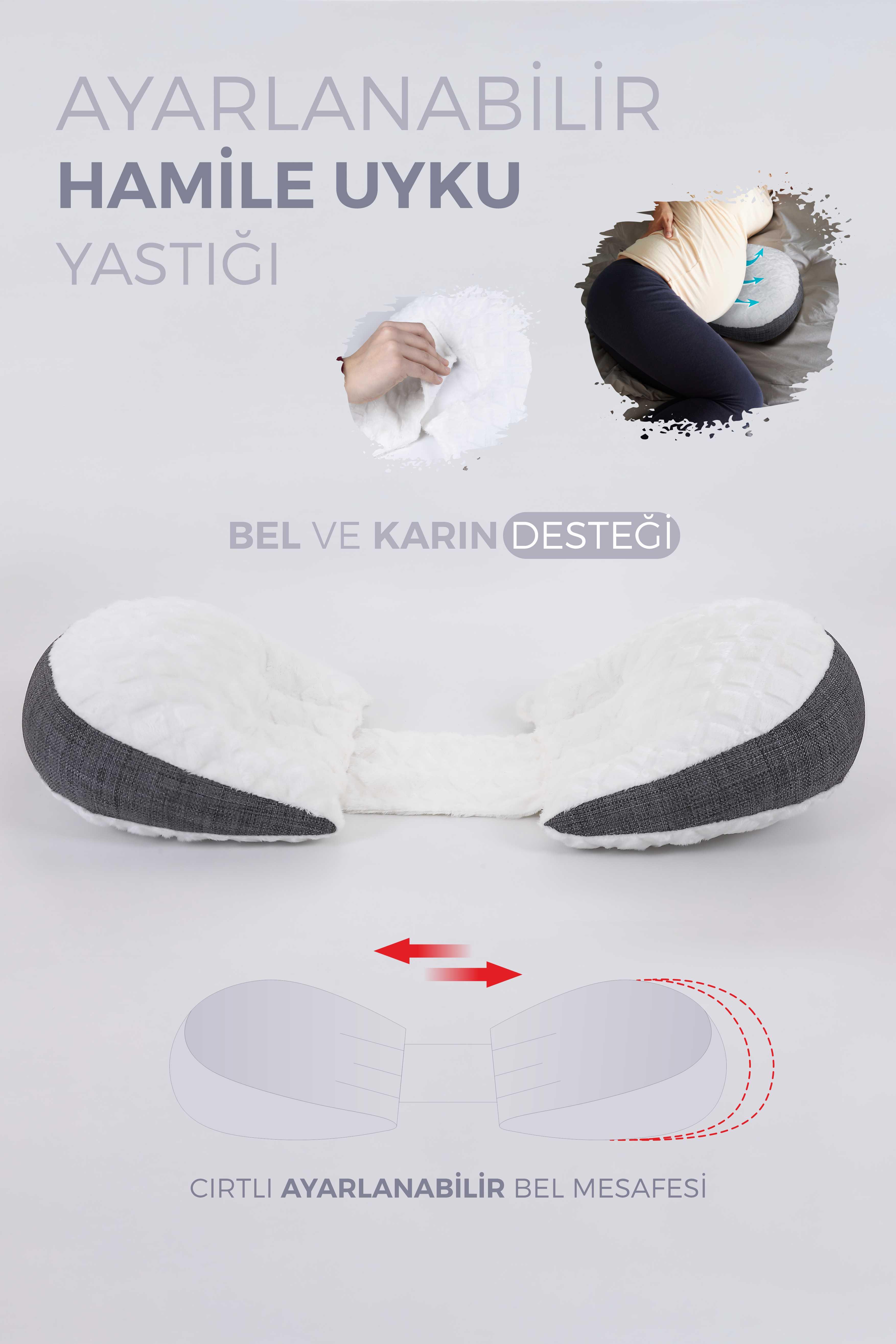 Umay BebekBel ve Karın Desteği, Hamile Yastığı, Çok Fonksiyonlu, Uyku  Emzirme  Yastığı, Ayarlanabilir, Cırtlı - Antrasit