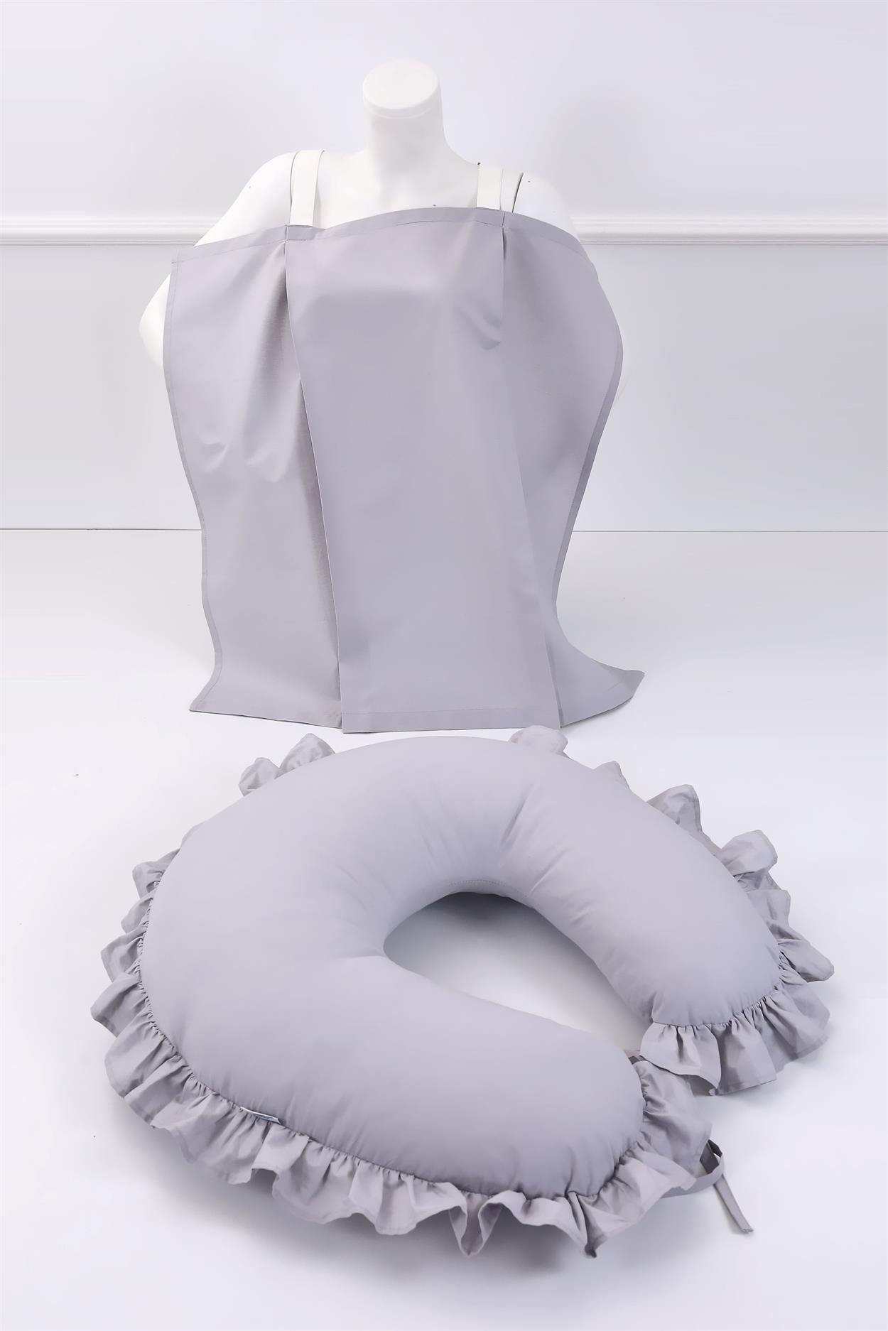 Umay BebekEmzirme Yastığı Emzirme Önlüğü Set (Gri Fırfırlı)