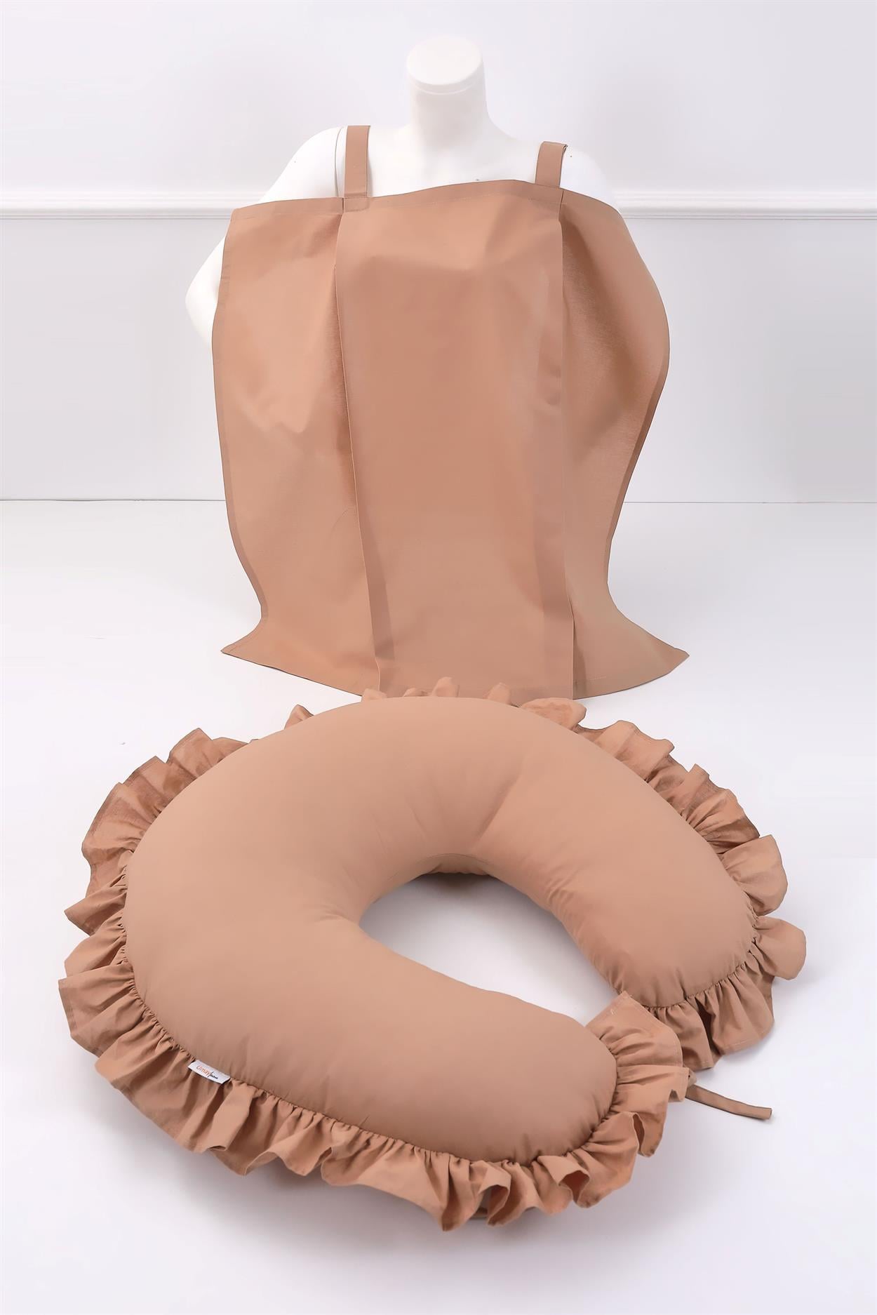 Umay BebekEmzirme Yastığı Emzirme Önlüğü Set (Kahve Fırfırlı)