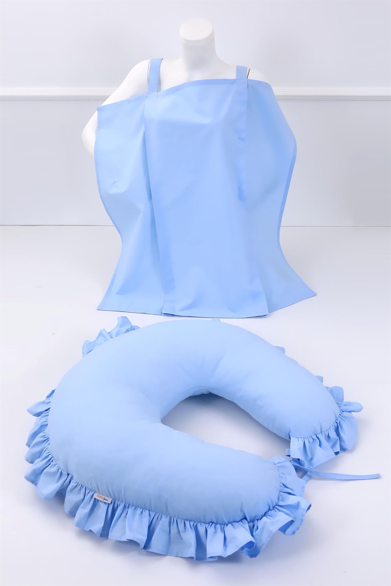 Umay BebekEmzirme Yastığı Emzirme Önlüğü Set (Mavi Fırfırlı)