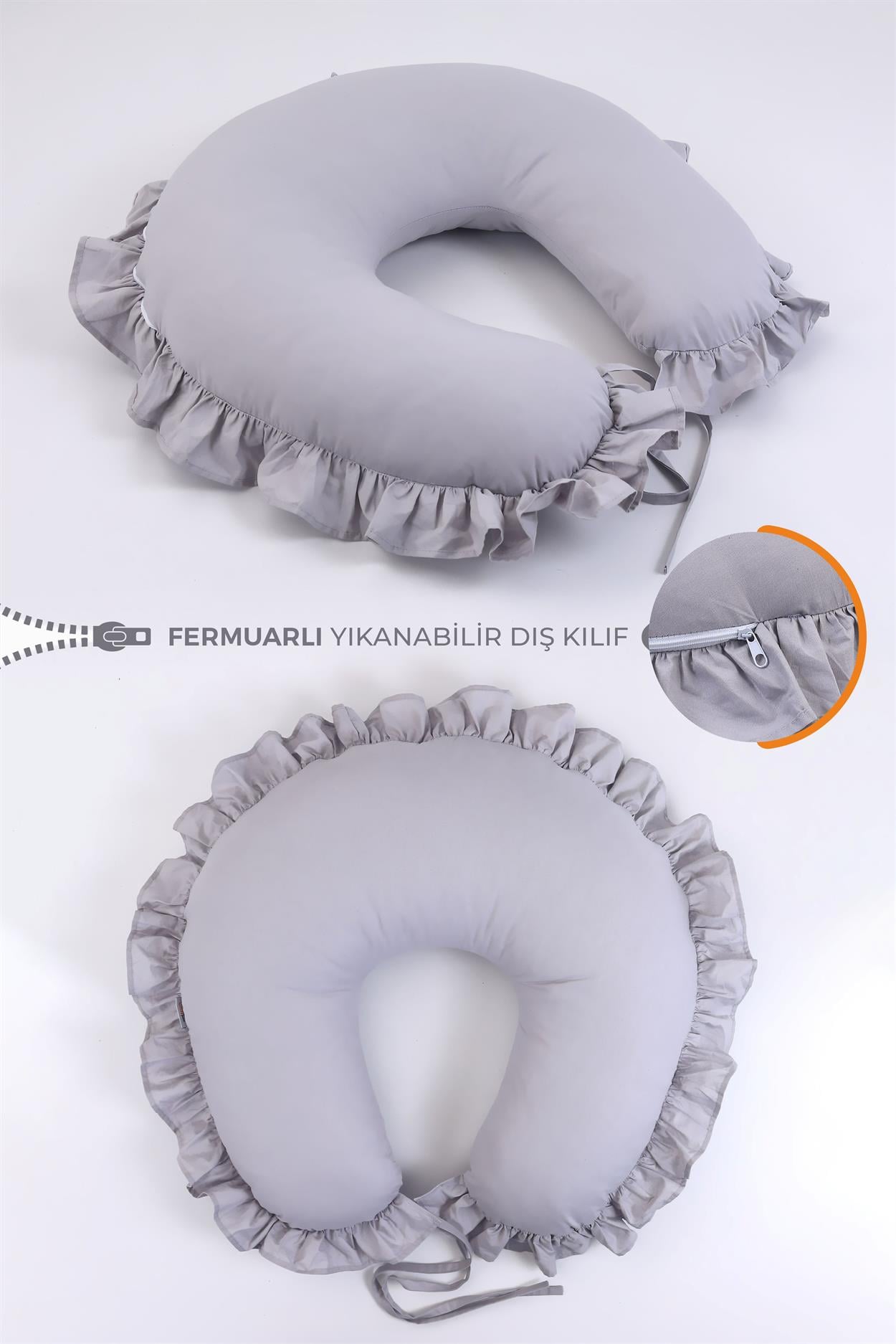 Umay BebekEmzirme Yastığı Minderi Fırfırlı (Gri)