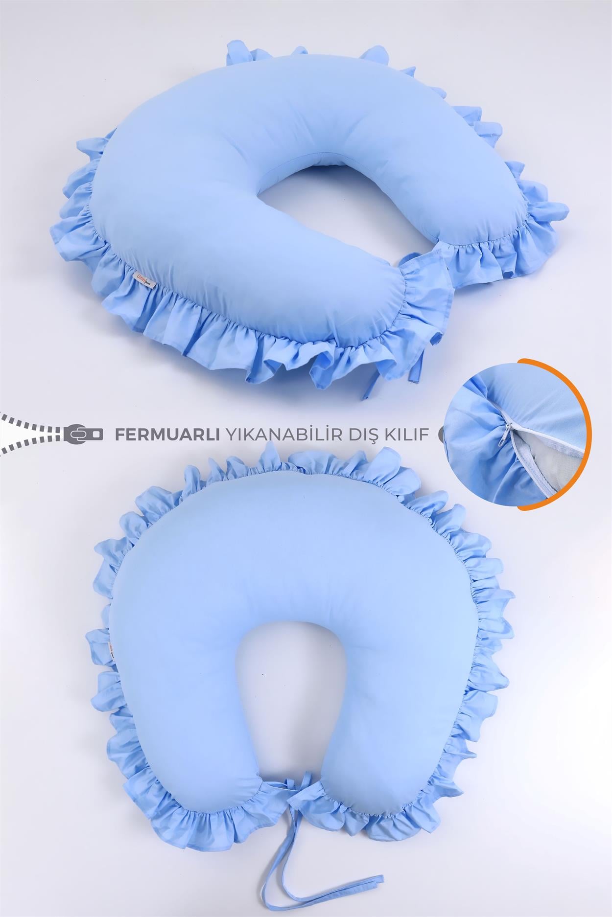 Umay BebekEmzirme Yastığı Minderi Fırfırlı (Mavi)