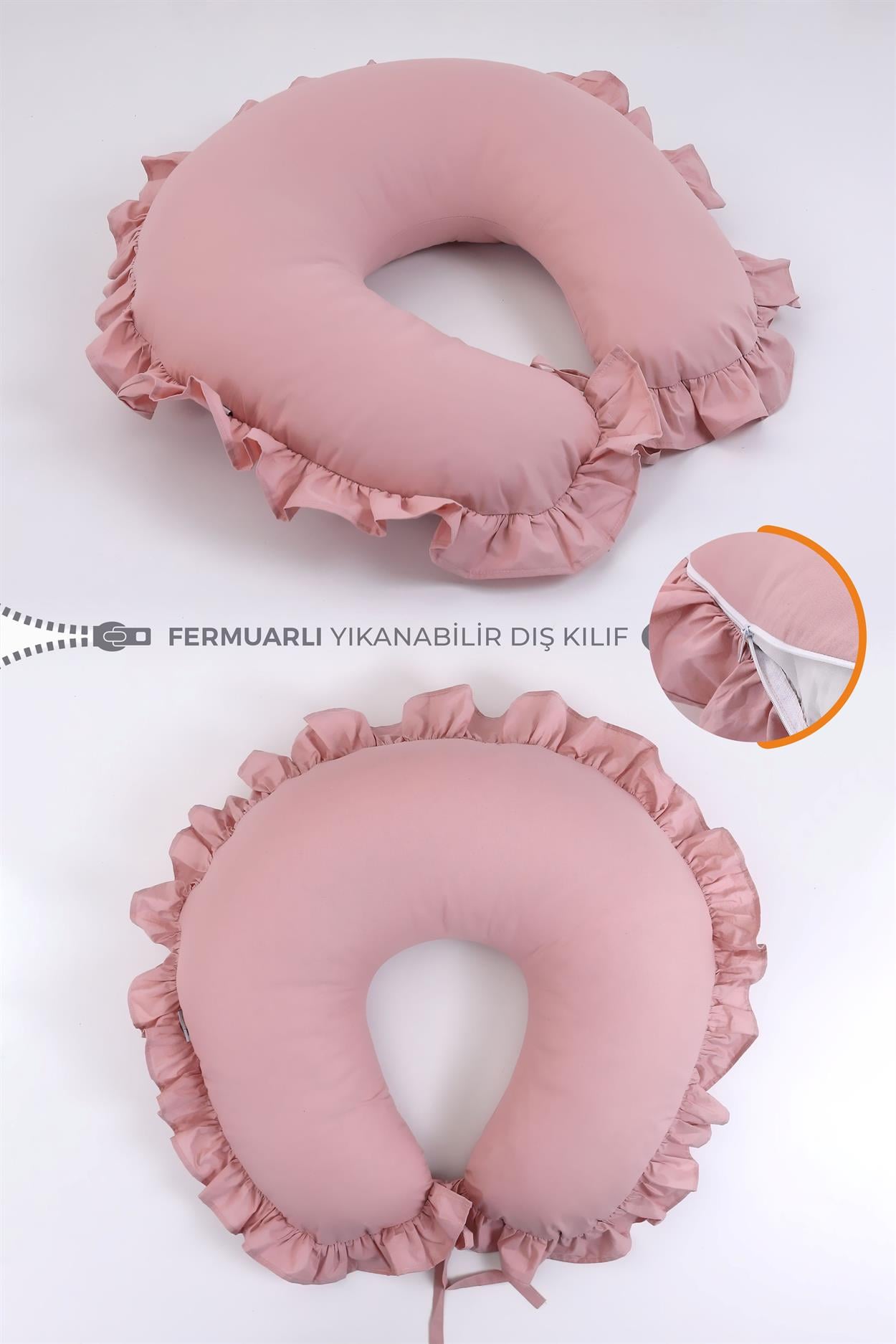 Umay BebekEmzirme Yastığı Minderi Fırfırlı (Pudra)