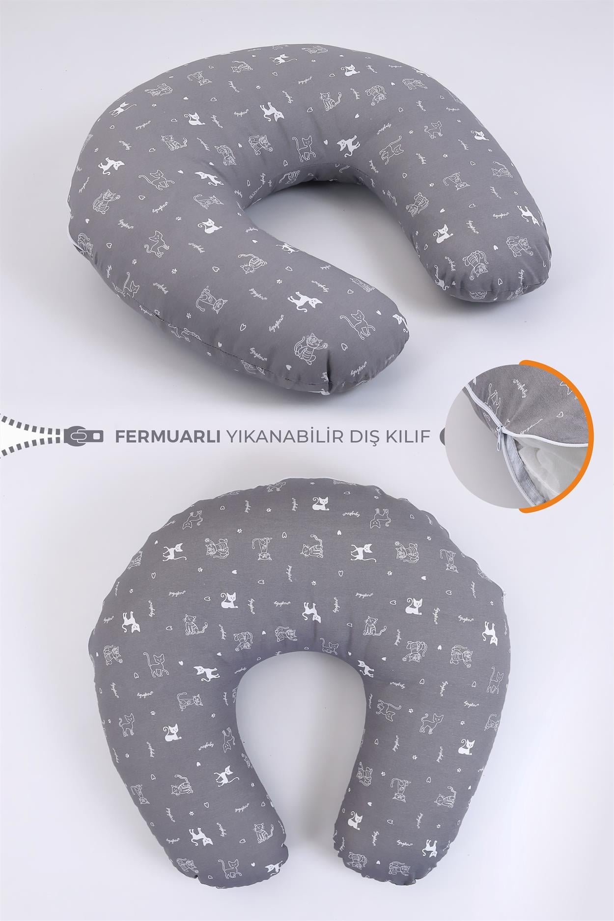 Umay BebekEmzirme Yastığı Minderi (Gri Kedi)