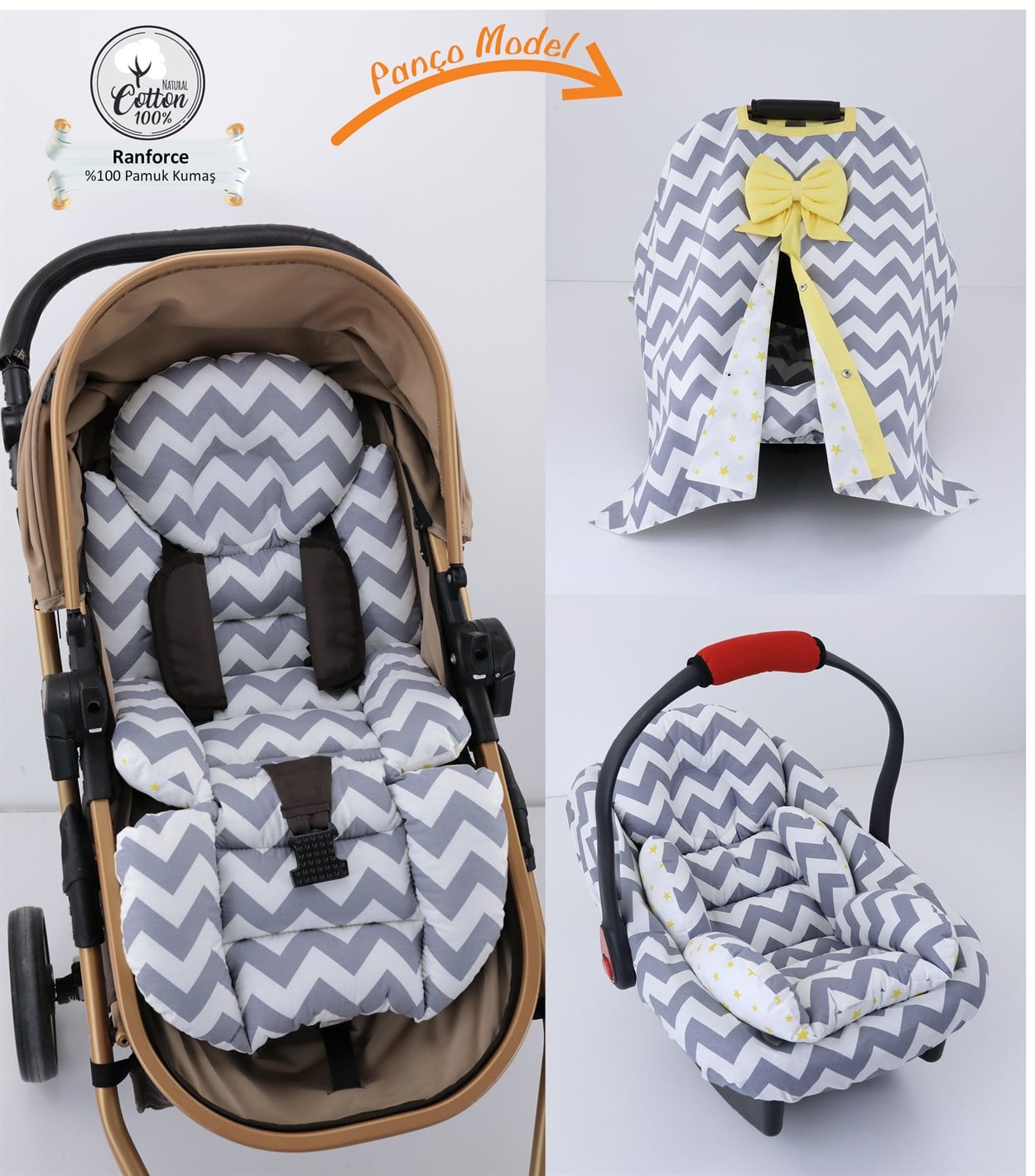 Umay BebekGri Zigzag 4'lü Puset Takımı (Panço)	