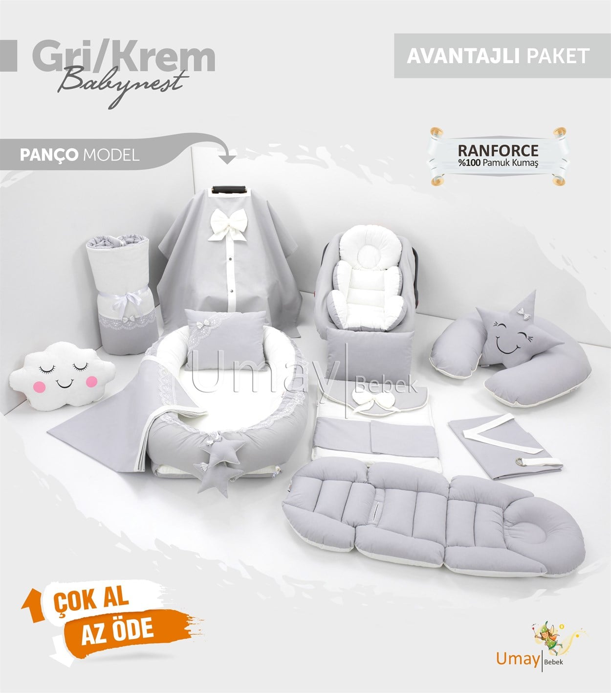 Umay BebekGri/Krem Komple Set