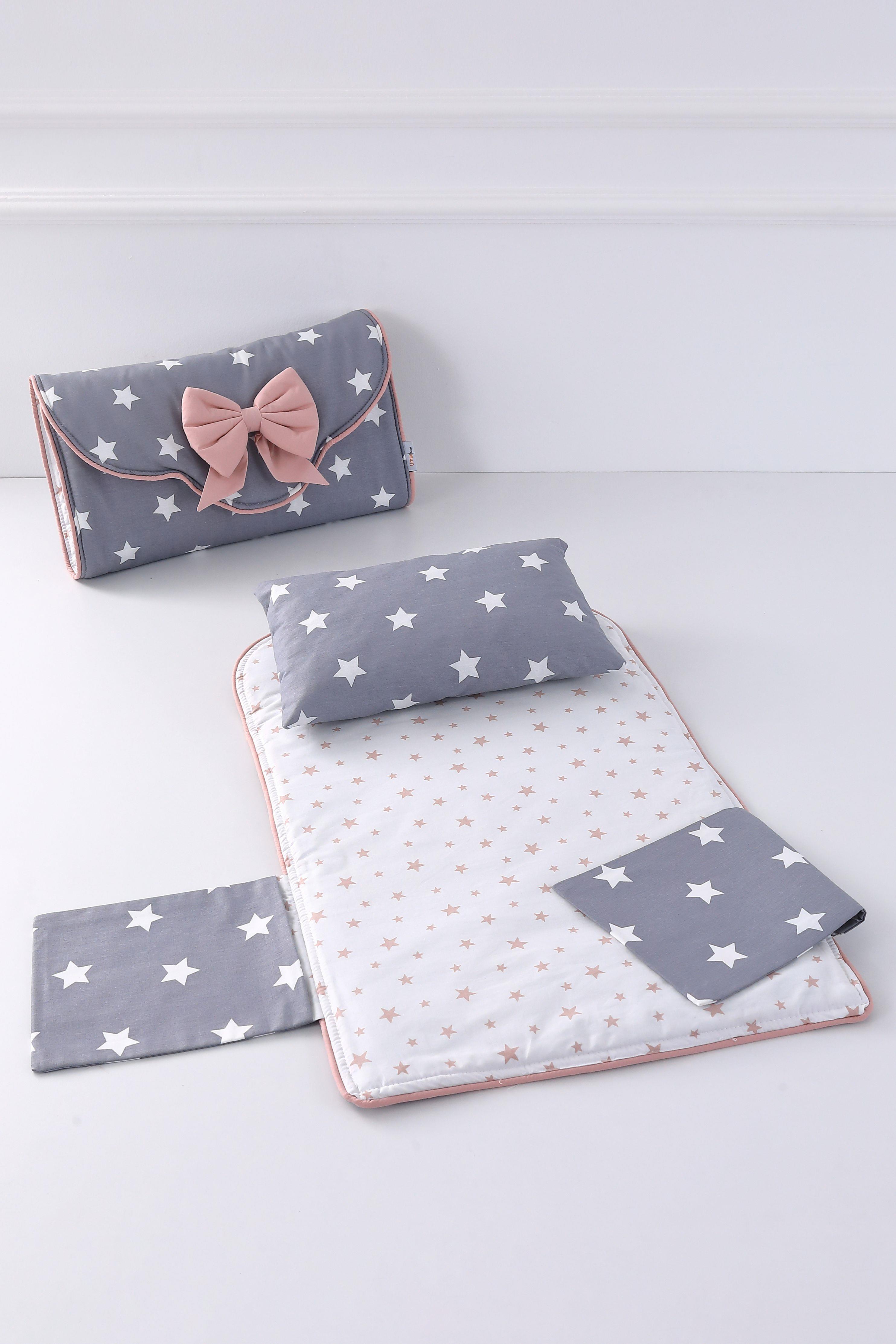 Umay BebekK.Gri Pudra - Yıldızlı Bebek Alt Açma Çantalı