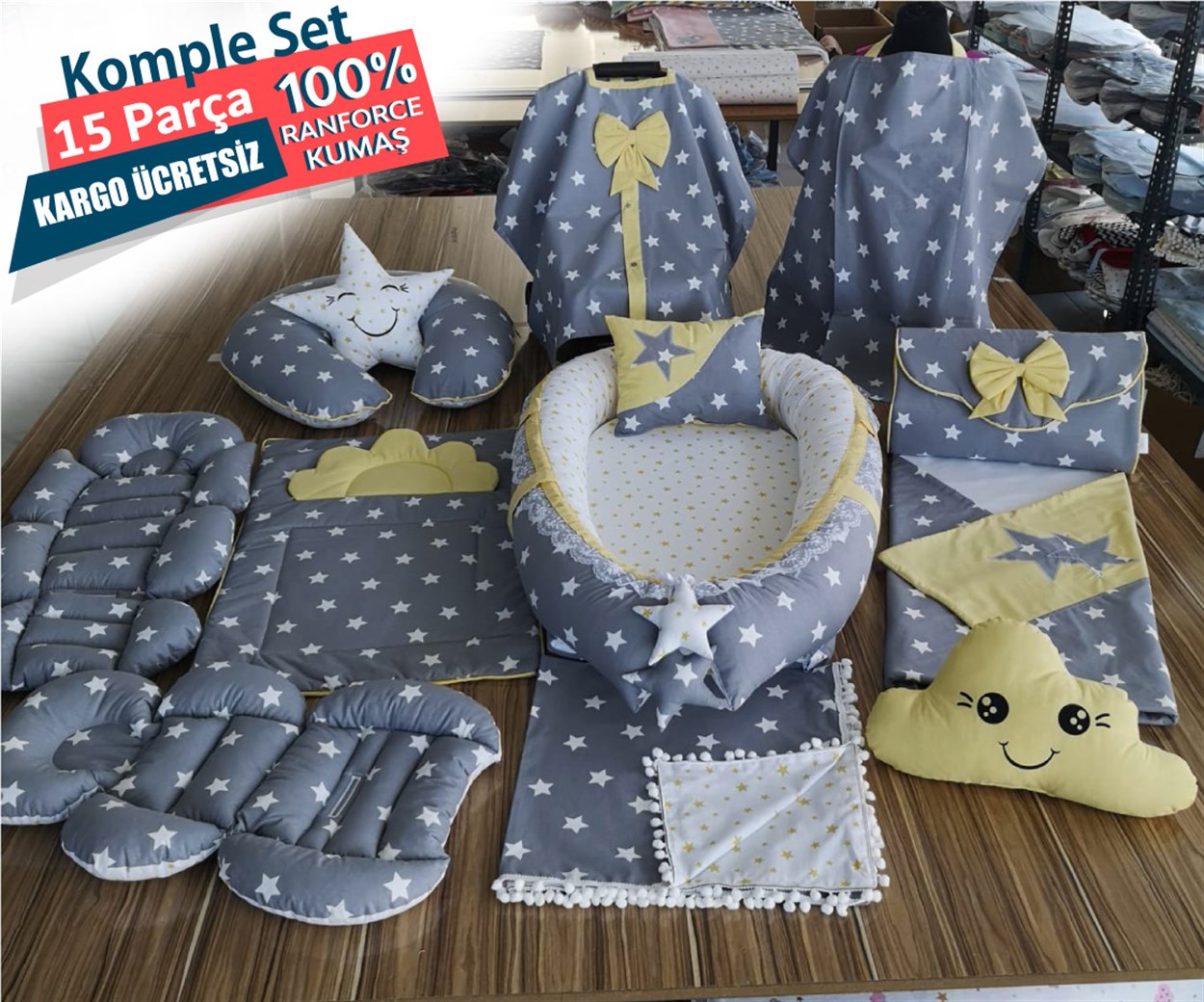 Umay BebekKoyu Gri Sarı Komple Set (Panço)