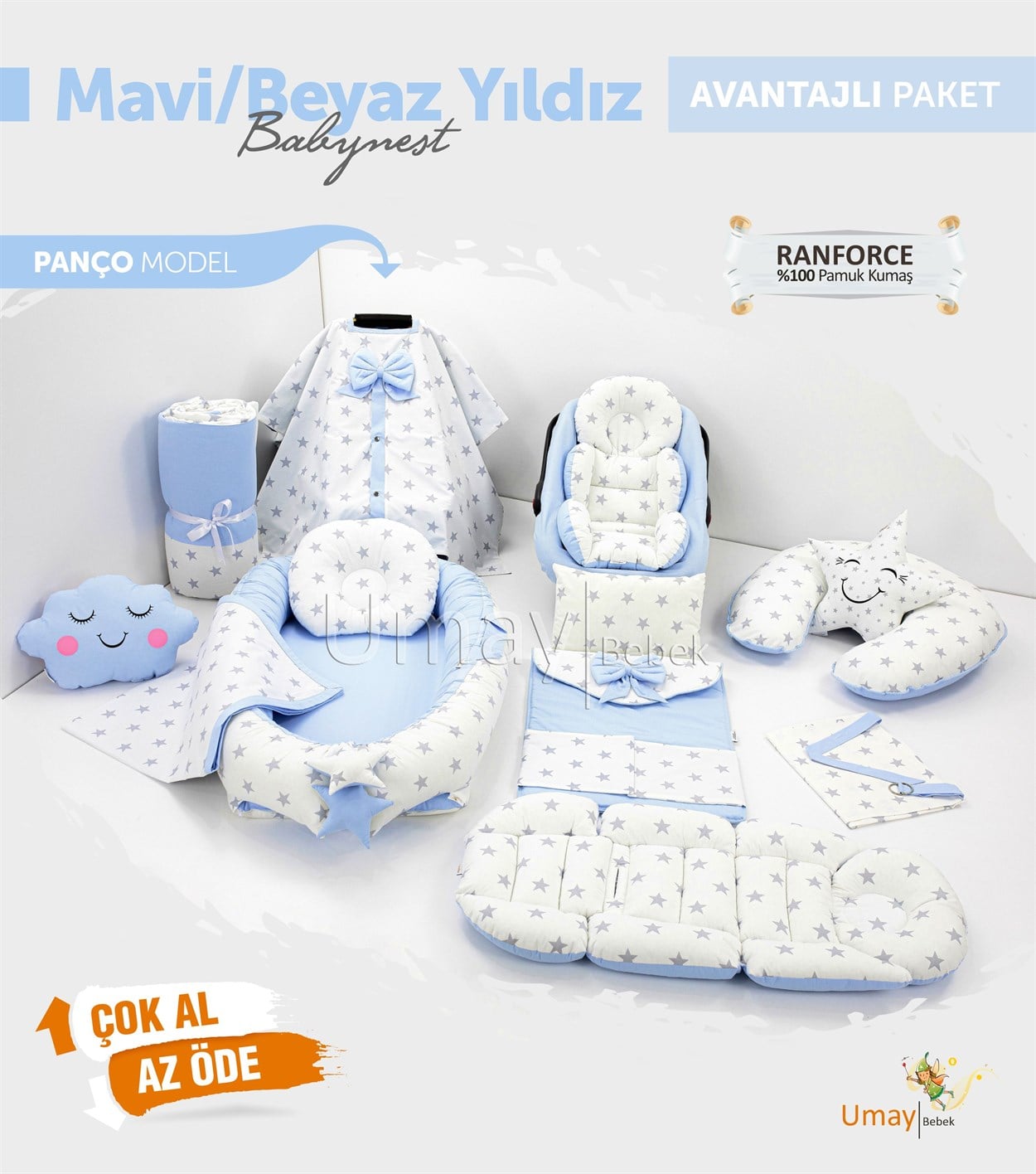 Umay BebekMavi/Beyaz Yıldızlı Komple Set