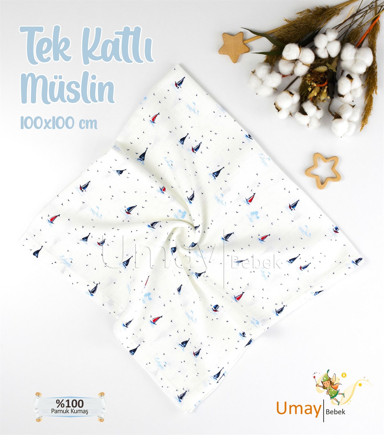 Umay BebekOrganik tek katlı müslin pike, battaniye, ter bezi, ağız bezi, banyo - Okyanus
