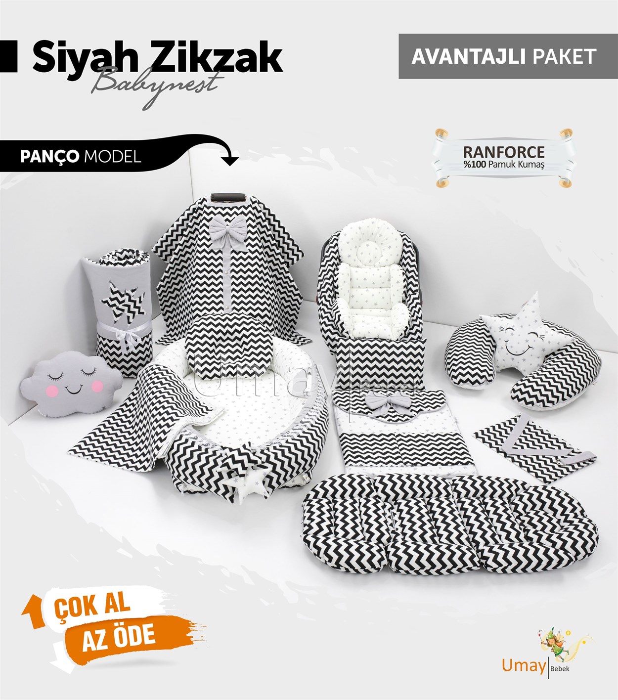 Umay BebekSiyah Zikzak Komple Set (Tutmalı)
