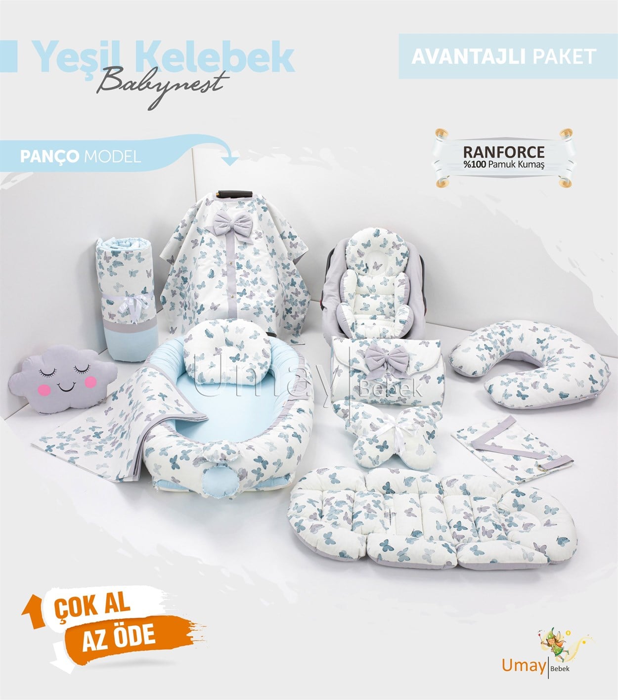 Umay BebekYeşil Kelebek Komple Set (Tutmalı)