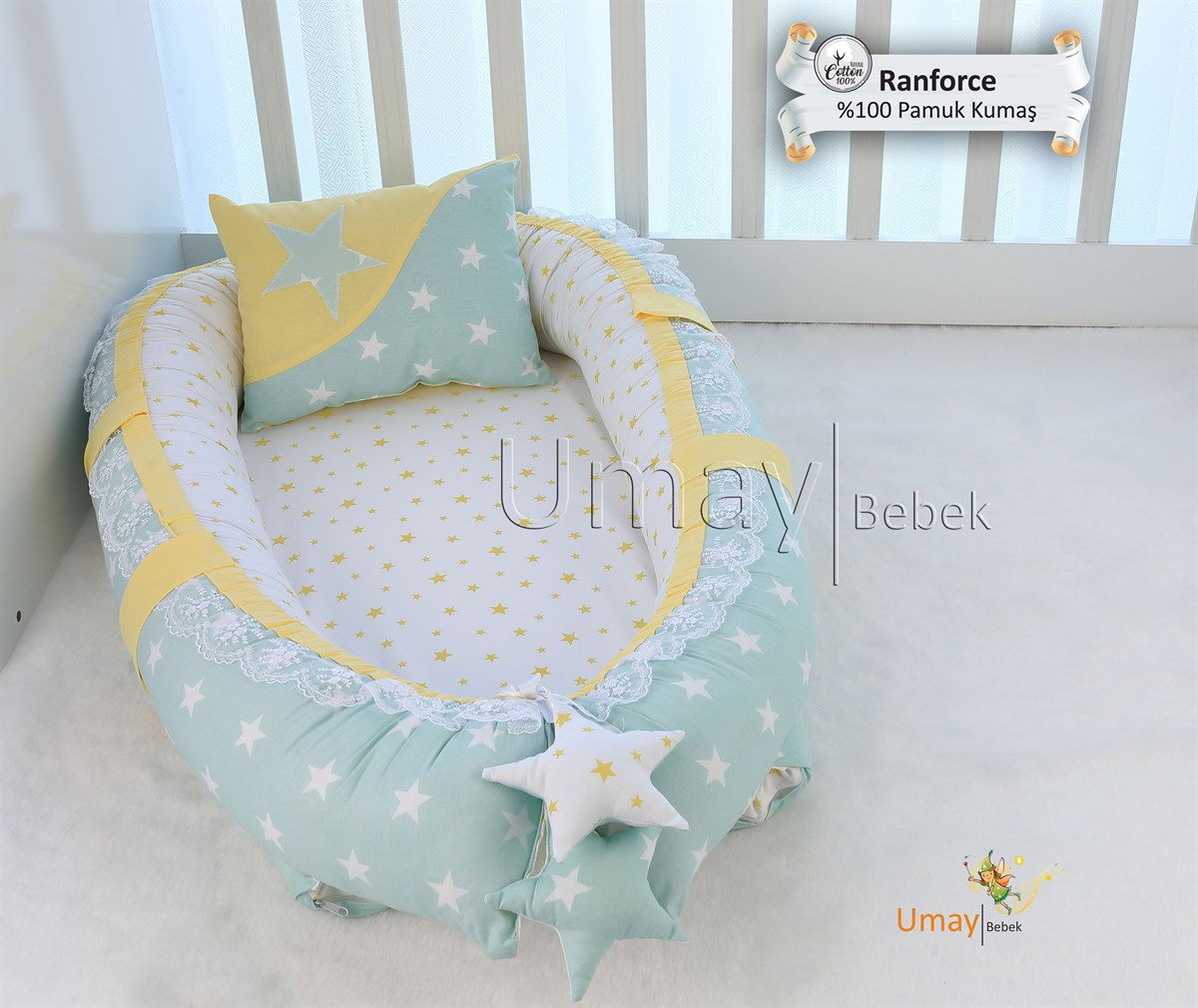 Umay BebekYeşil Sarı Babynest Bebek Yatağı 