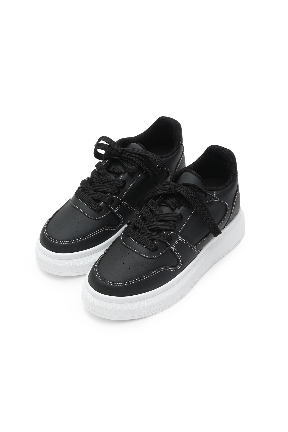 Secret 7 cm Boy Yükselten Dikiş Detaylı Siyah Sneaker