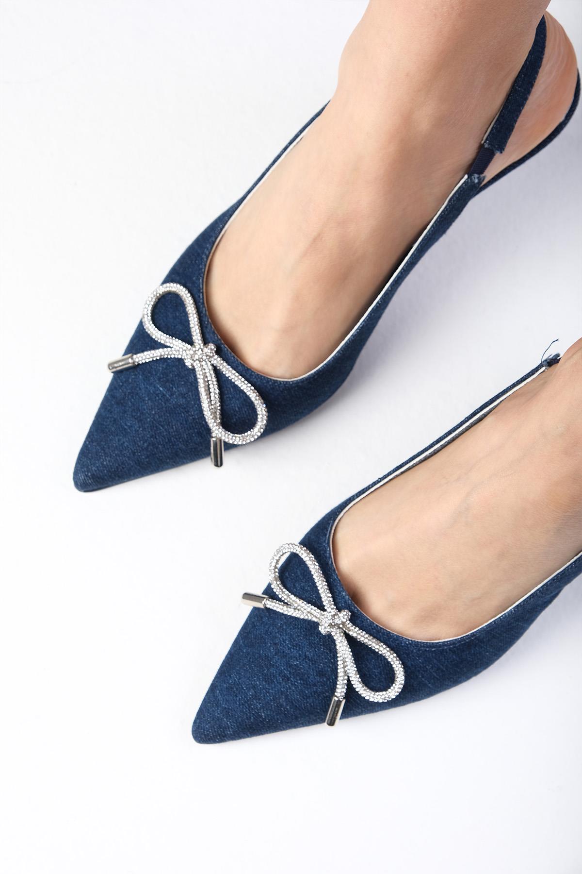 Alexis Navy Blue Color Denim Fabric Heels
