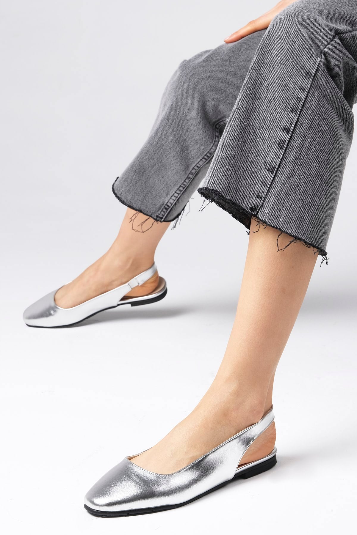 Ally Silver Blunt Toe Ballet Flats