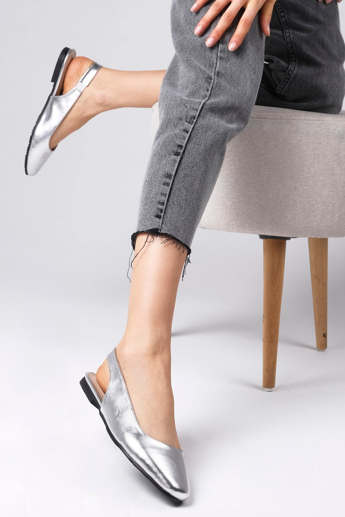 Ally Silver Blunt Toe Ballet Flats