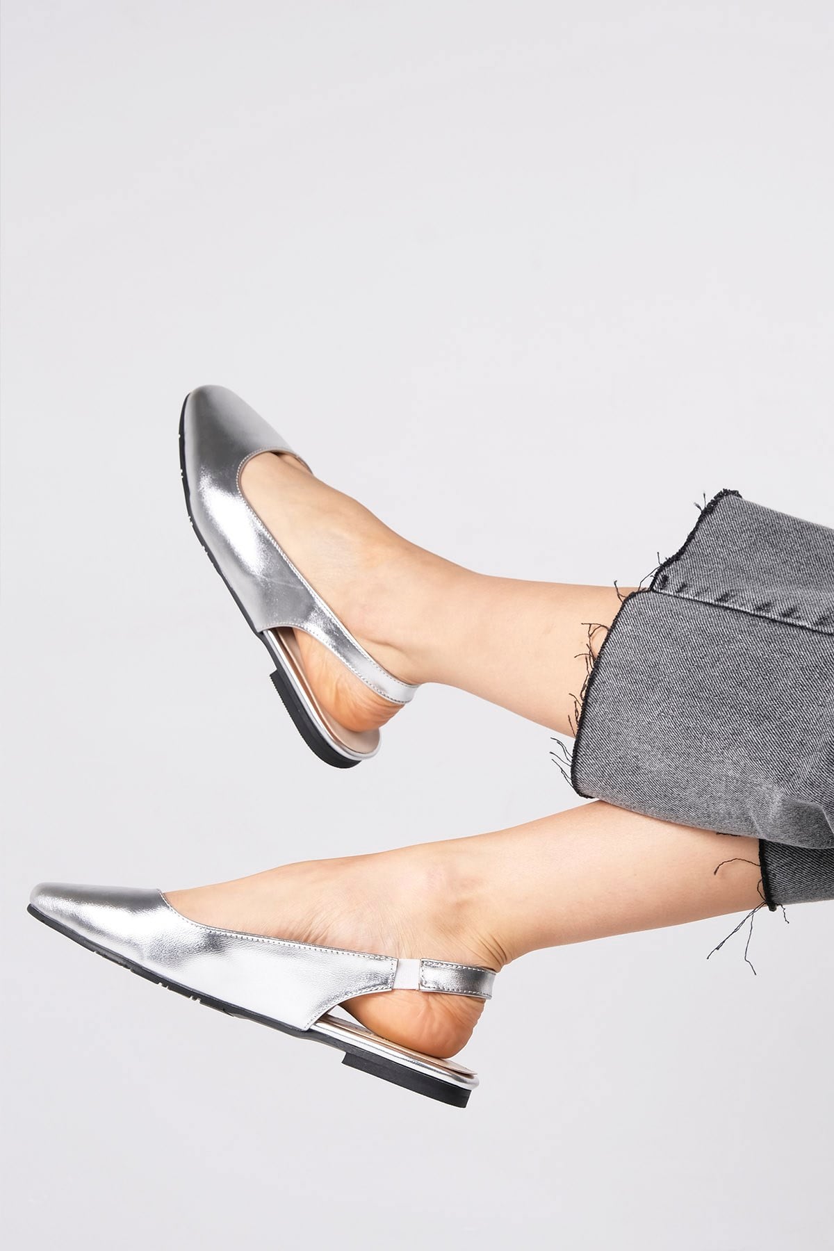 Ally Silver Blunt Toe Ballet Flats