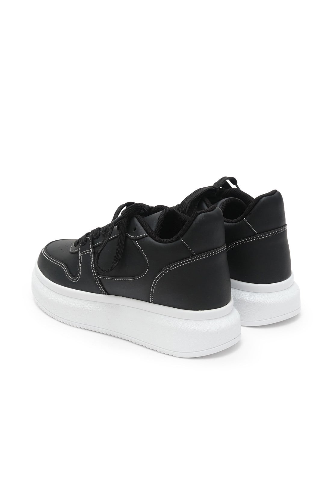 Secret 7 cm Boy Yükselten Dikiş Detaylı Siyah Sneaker