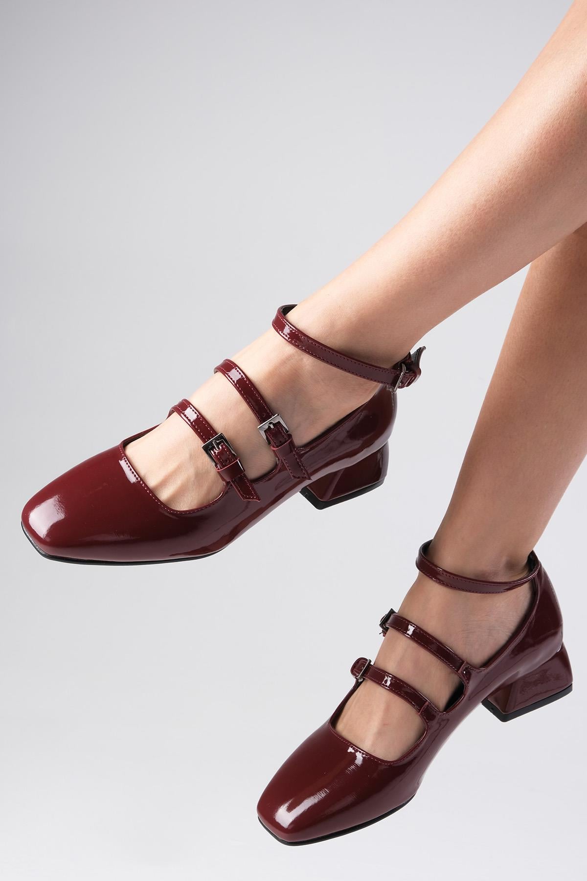 Baylee Burgundy Patent Leather Short Heels
