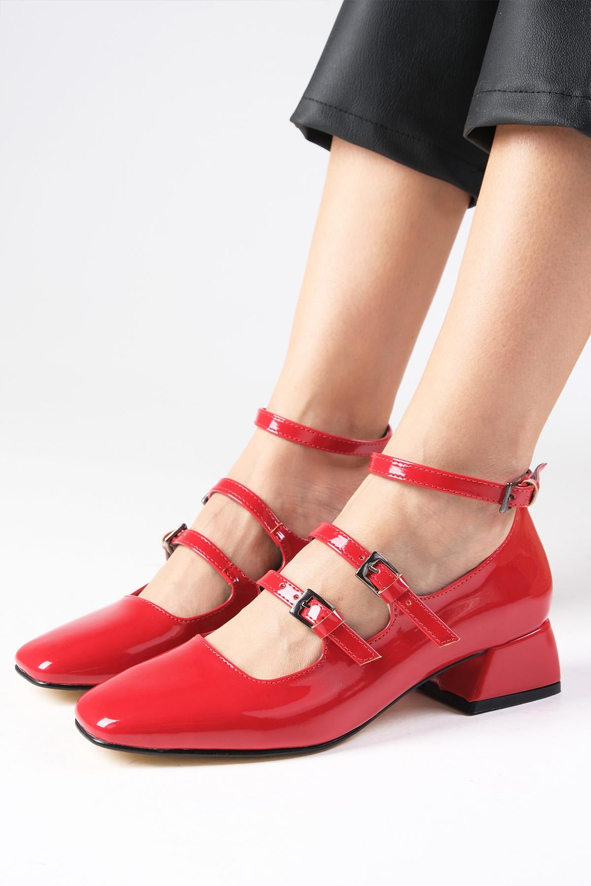Baylee Red Color Patent Leather Short Heels