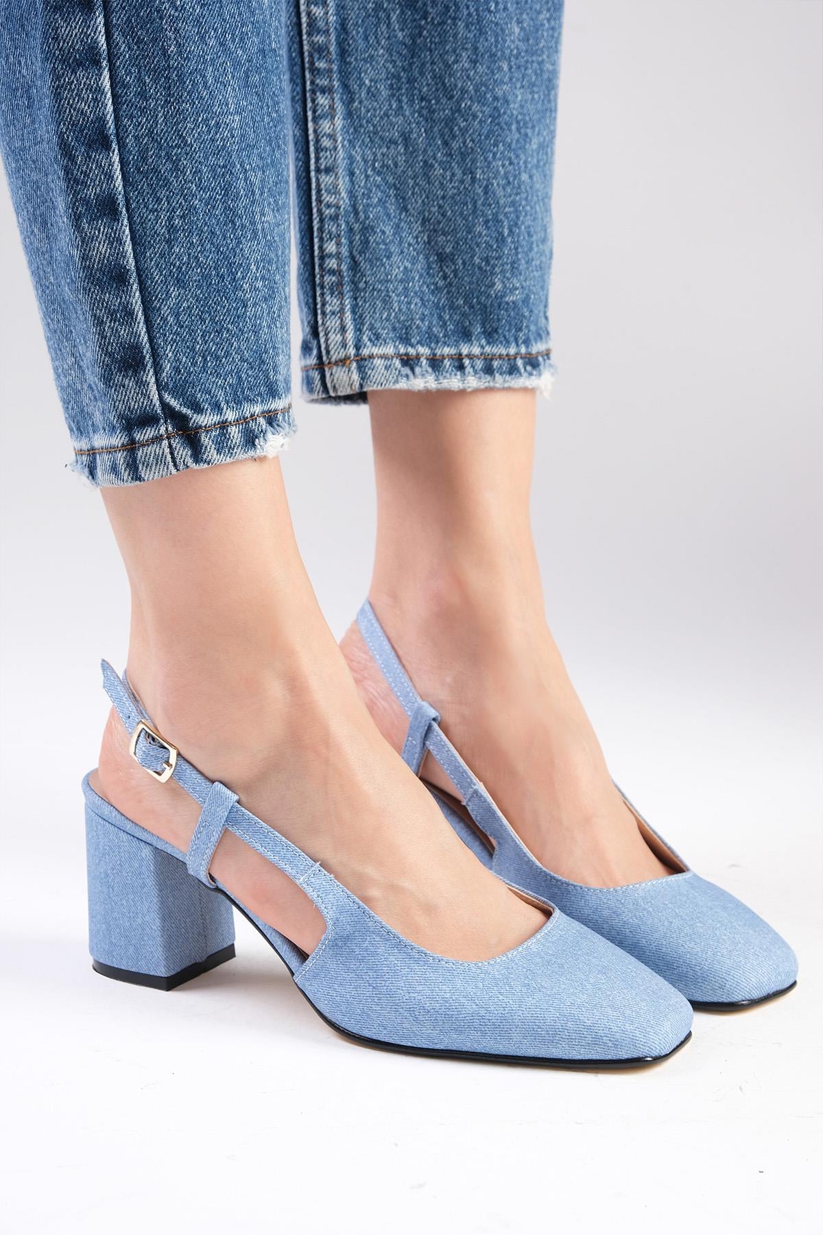 Belinda Blue Color Denim Fabric Heels