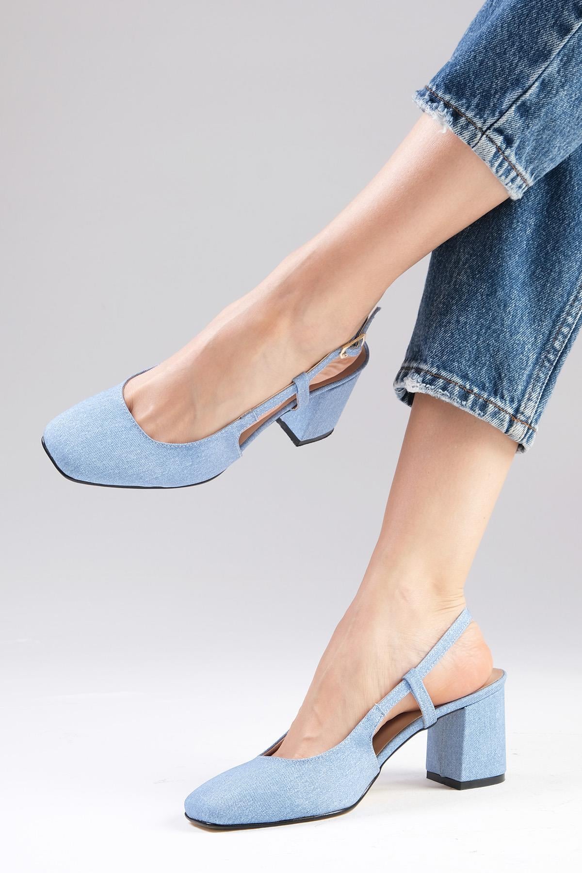 Belinda Blue Color Denim Fabric Heels