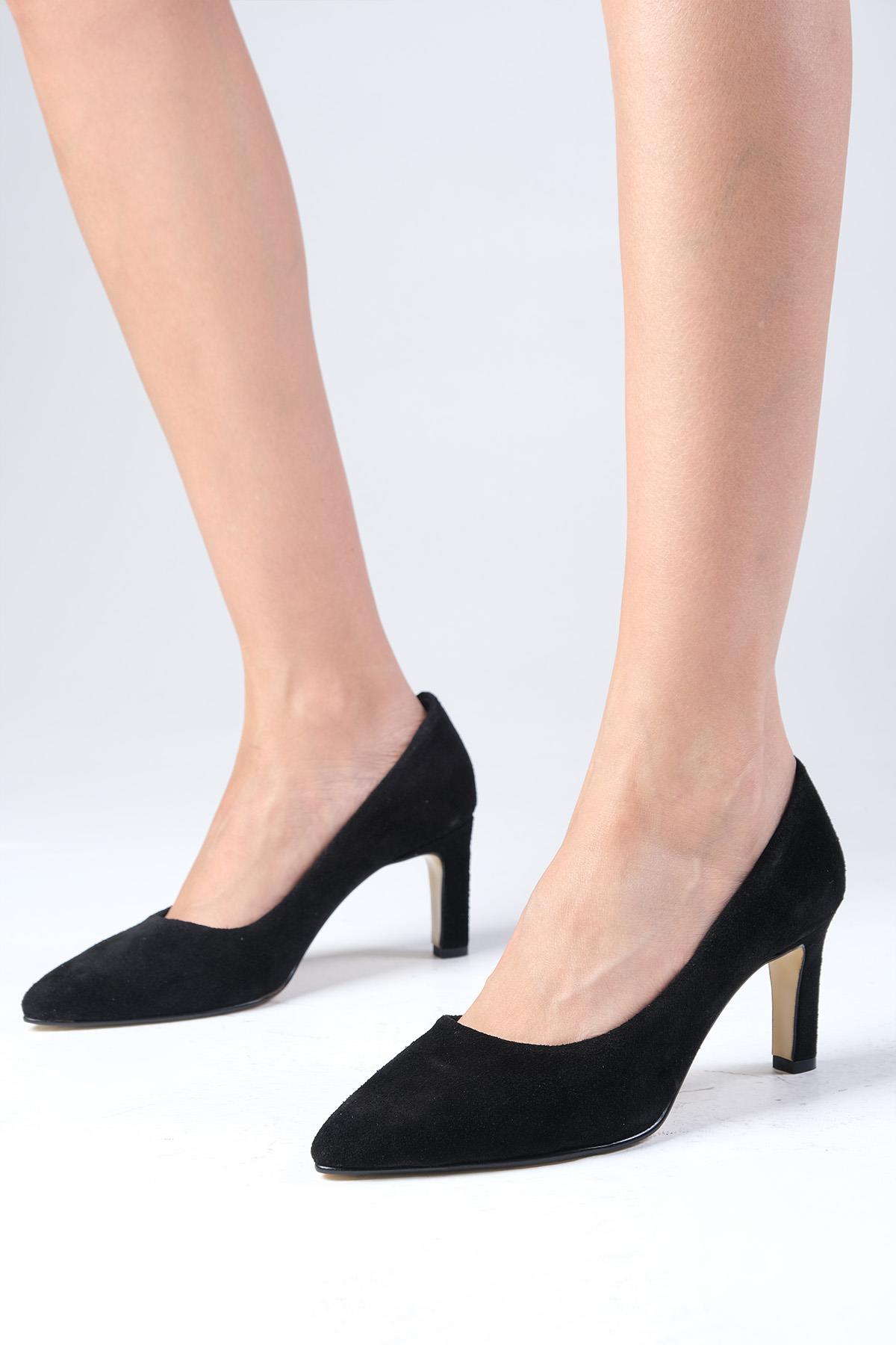 Beliz Hakiki Süet Siyah Stiletto