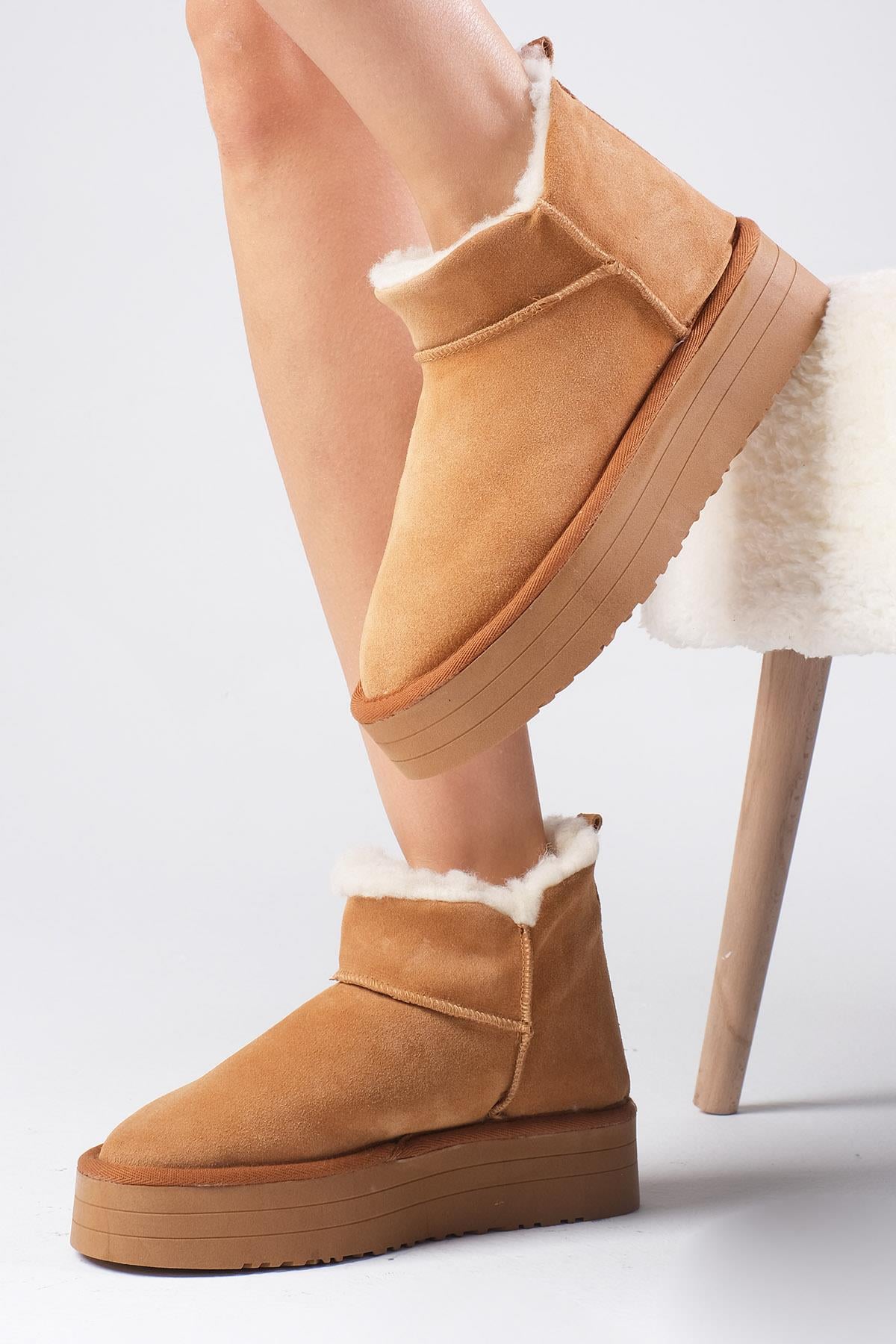 Bronte Hakiki Süet Taba Renk Ugg Bot