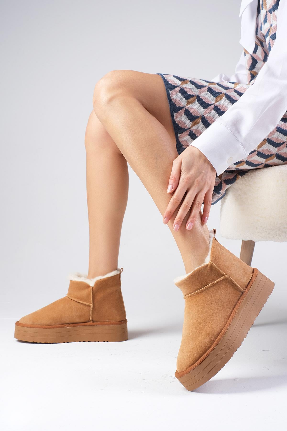 Bronte Hakiki Süet Taba Renk Ugg Bot