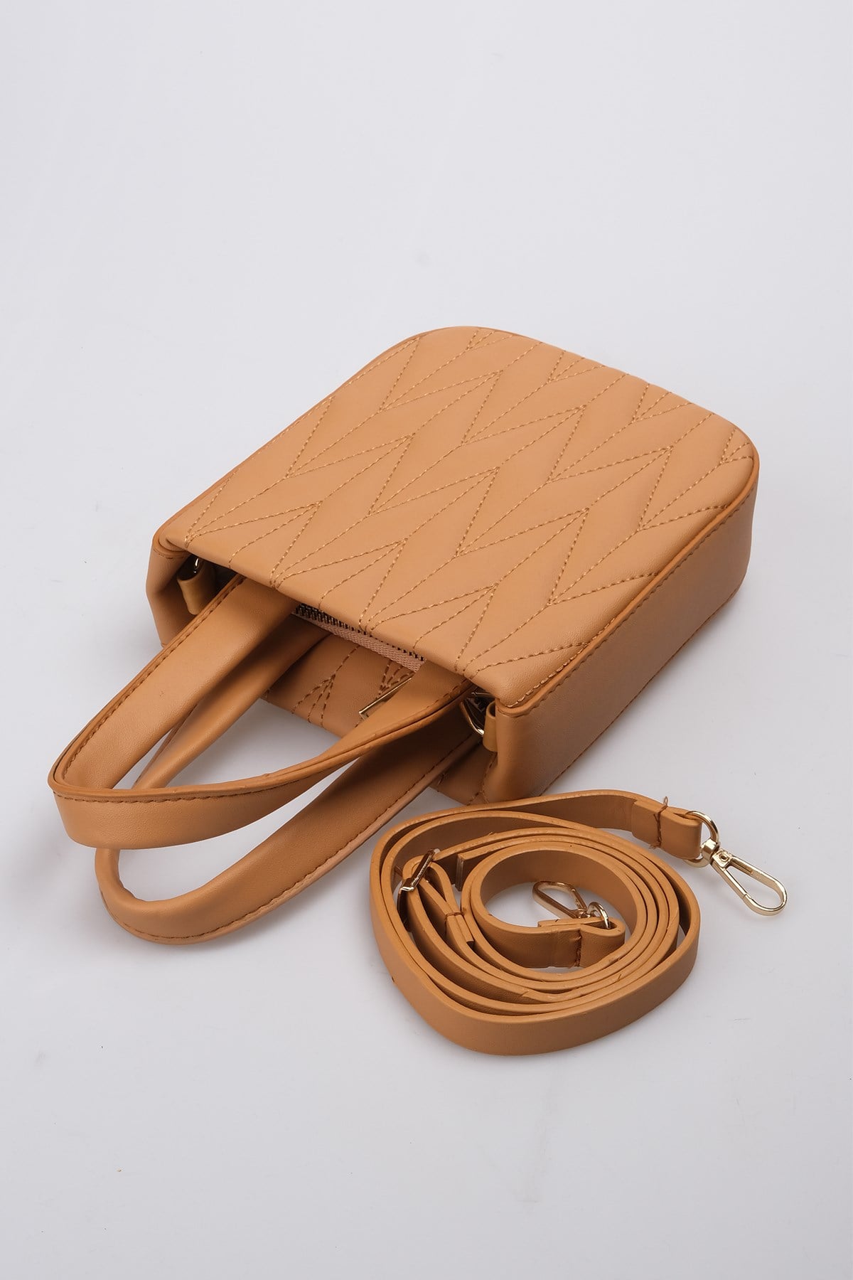 Camel Renk Mini Boy El ve Omuz Çantası