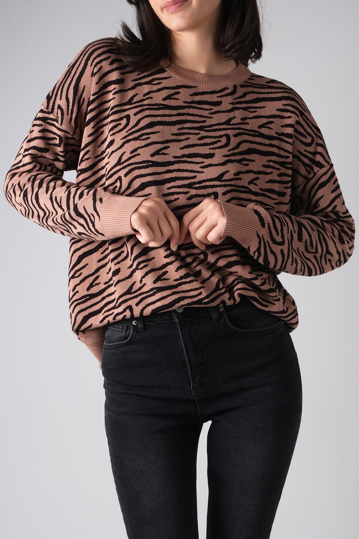Camel Renk Zebra Desen Kazak