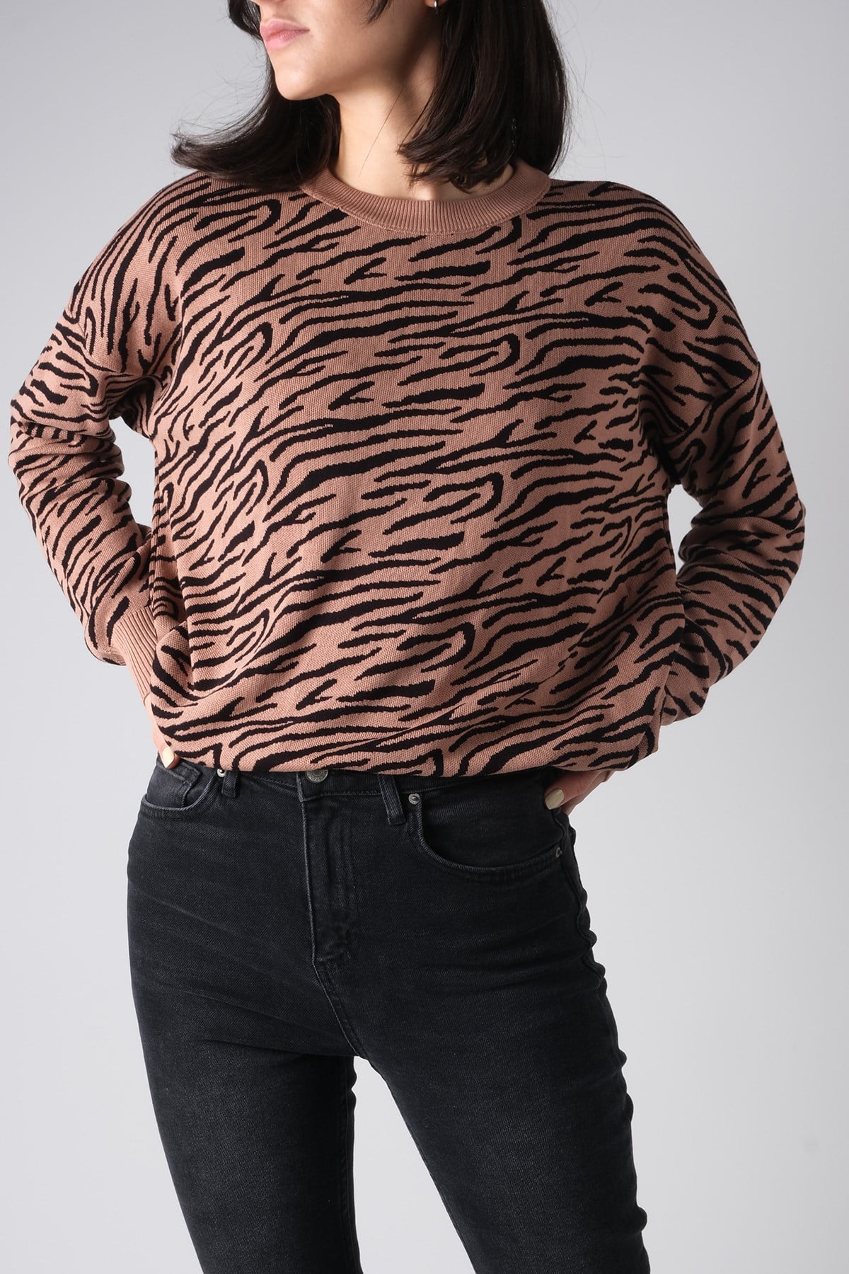 Camel Renk Zebra Desen Kazak
