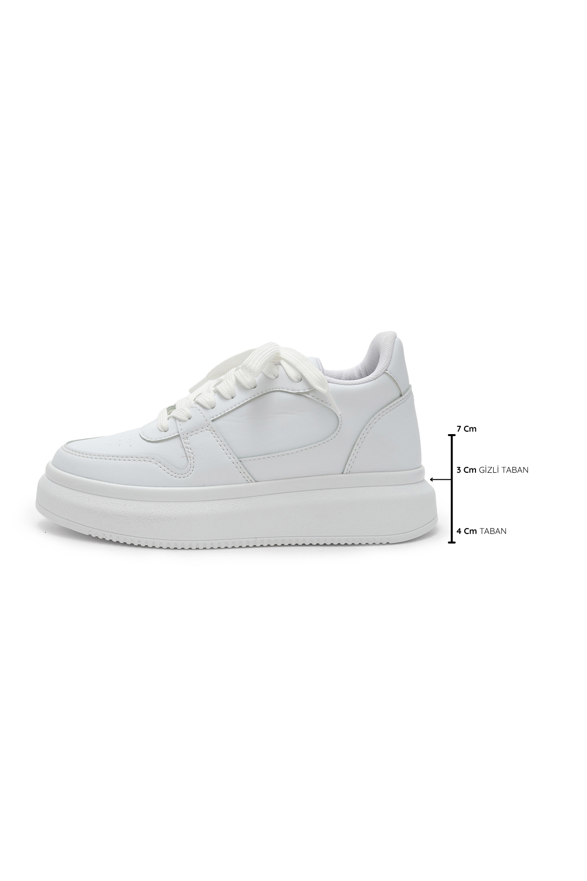 Secret 7 cm Boy Yükselten Dikiş Detaylı Beyaz Sneaker