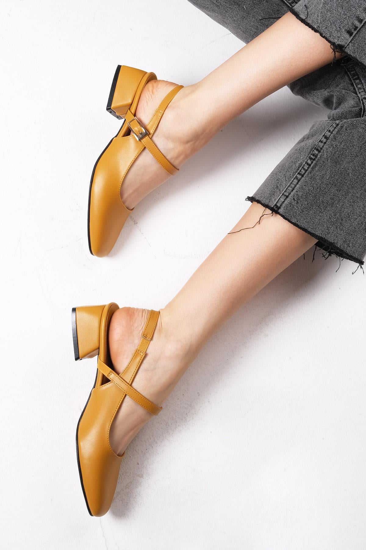 Ella Mustard Color Short Heels