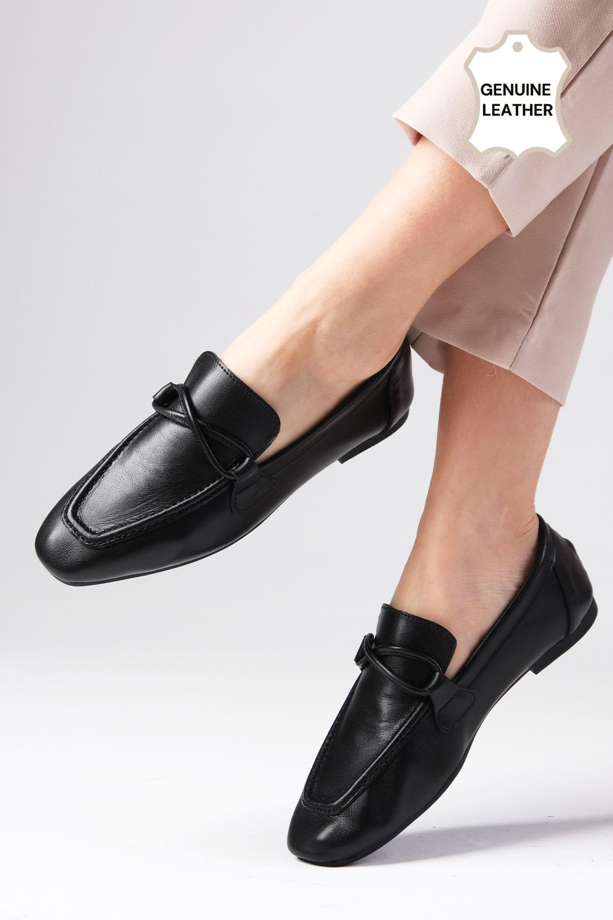 Fiona Hakiki Deri Siyah Renk Loafer