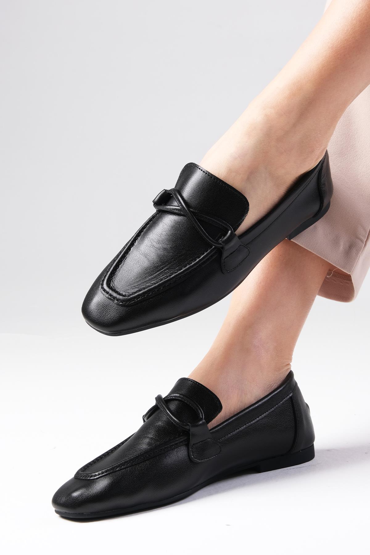 Fiona Hakiki Deri Siyah Renk Loafer