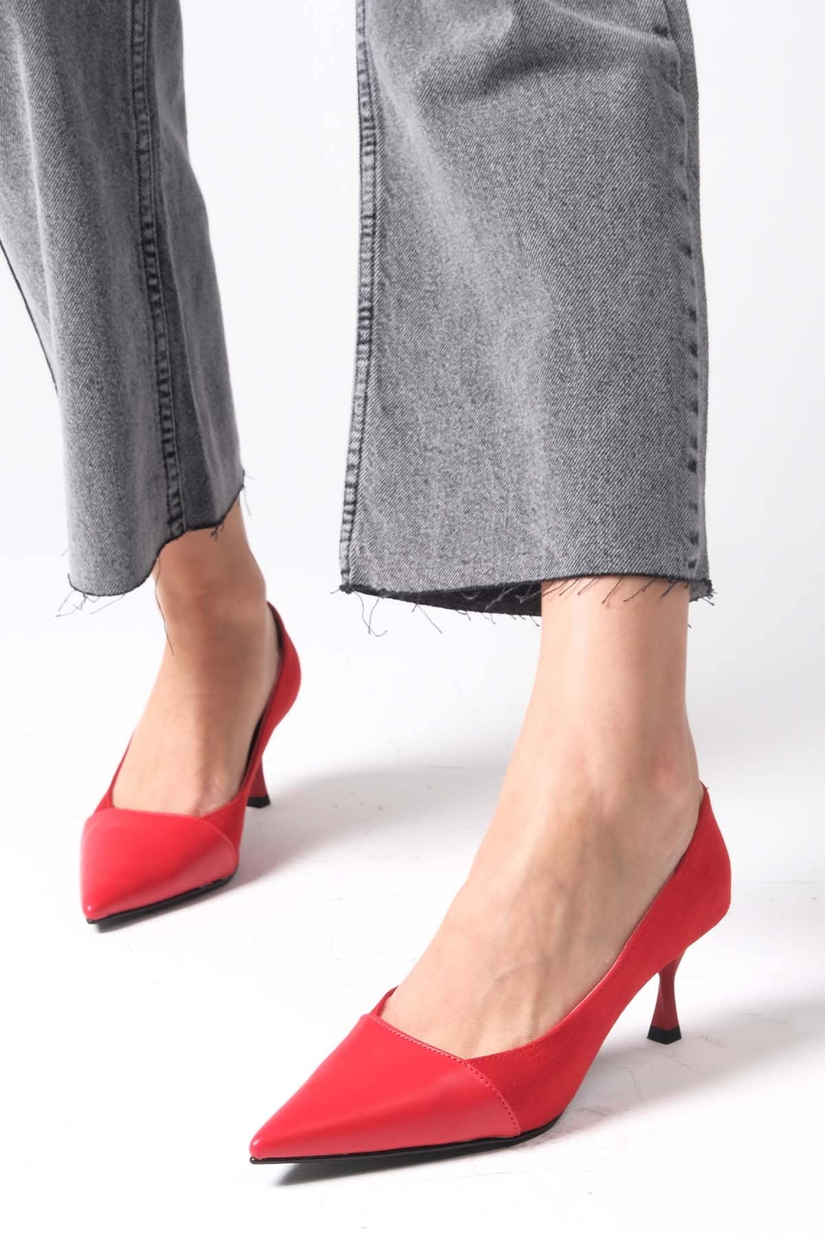 Lina Red Suede Heels