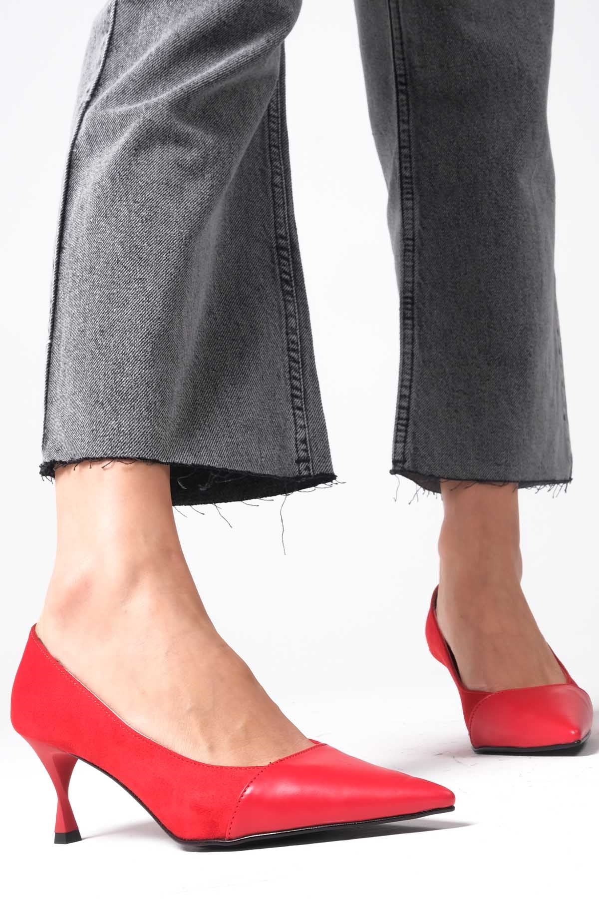 Lina Red Suede Heels